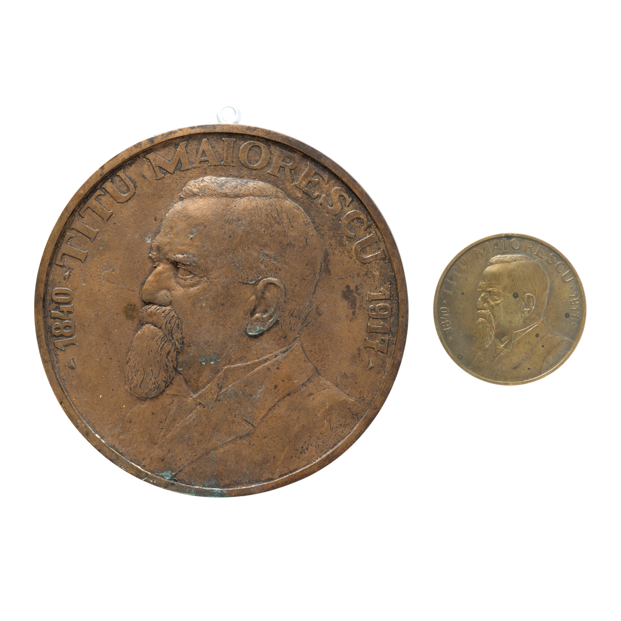 Lot format din machetă originală ”Titu Maiorescu 1840 - 1917”, gravor Emil Wilhelm Becker, 1940, avers, exemplar unic și medalie similară, gravor Emil Wilhelm Becker, 1940