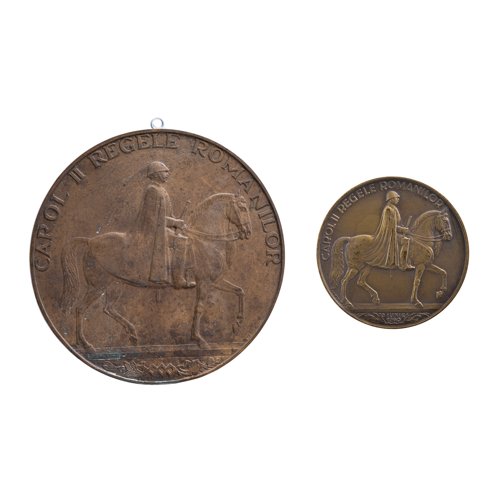 Lot consisting of the original model "Carol II King of the Romans", engraver Emil Wilhem Becker, approx. 1930, obverse, unique specimen, and medal "10th Anniversary of Reign", engraver Emil Wilhelm Becker, 1940