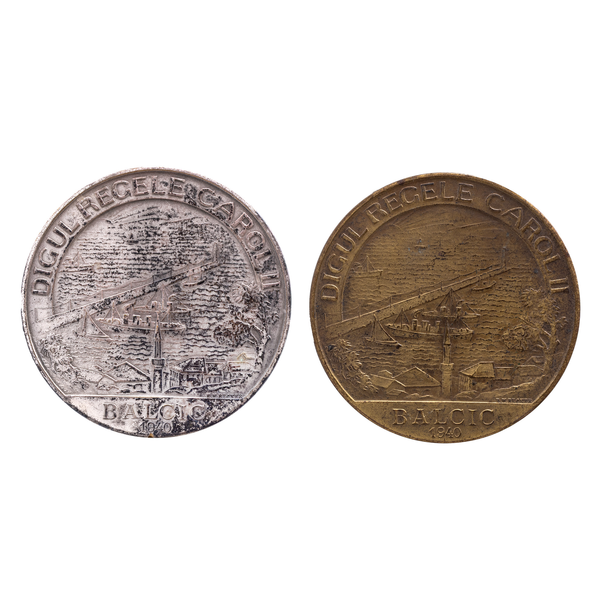 Lot consisting of two medals "King Carol II Dam, Balchik", engraver Emil Wilhelm Becker, 1940