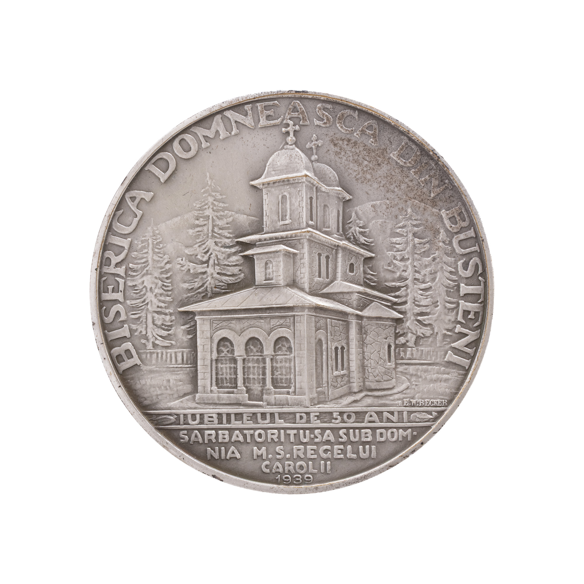 Medalie ”Biserica Domnească din Bușteni, Jubileul de 50 de ani”, gravor Emil Wilhelm Becker, 1939
