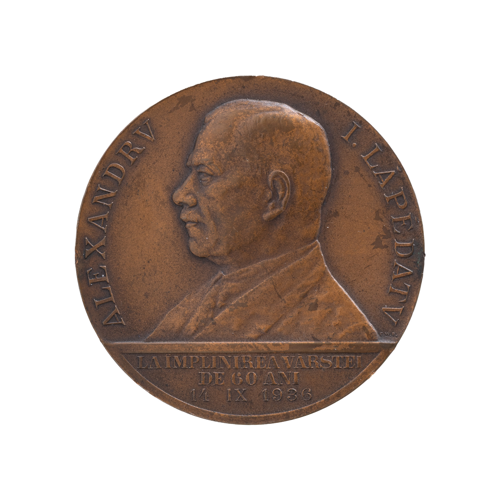 Medalie ”Alexandru Lapedatu la împlinirea vârstei de 60 de ani”, gravor Emil Wilhelm Becker, 1936