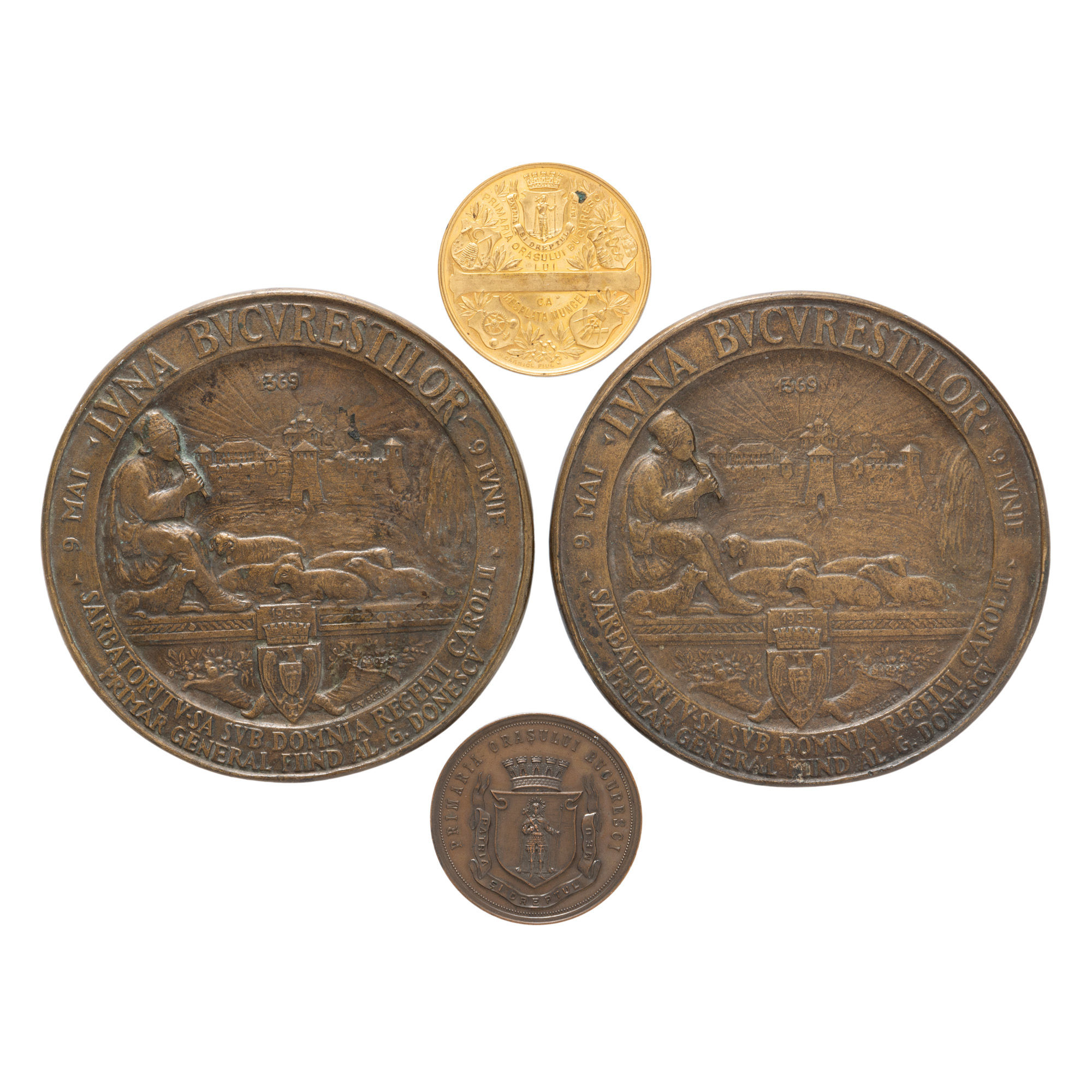 Lot consisting of two original models "Moon of Bucharest", engraver Emil Wilhelm Becker, 1935, reverse, unique copies, medal "Annual Exhibition at the Moșilor Fair in Bucharest in May 1906", engraver Carniol the son, 1906, and the medal "Exhibition from the Moșilor Fair-Reward of Labor", engraver Carniol the son, approx. 1906