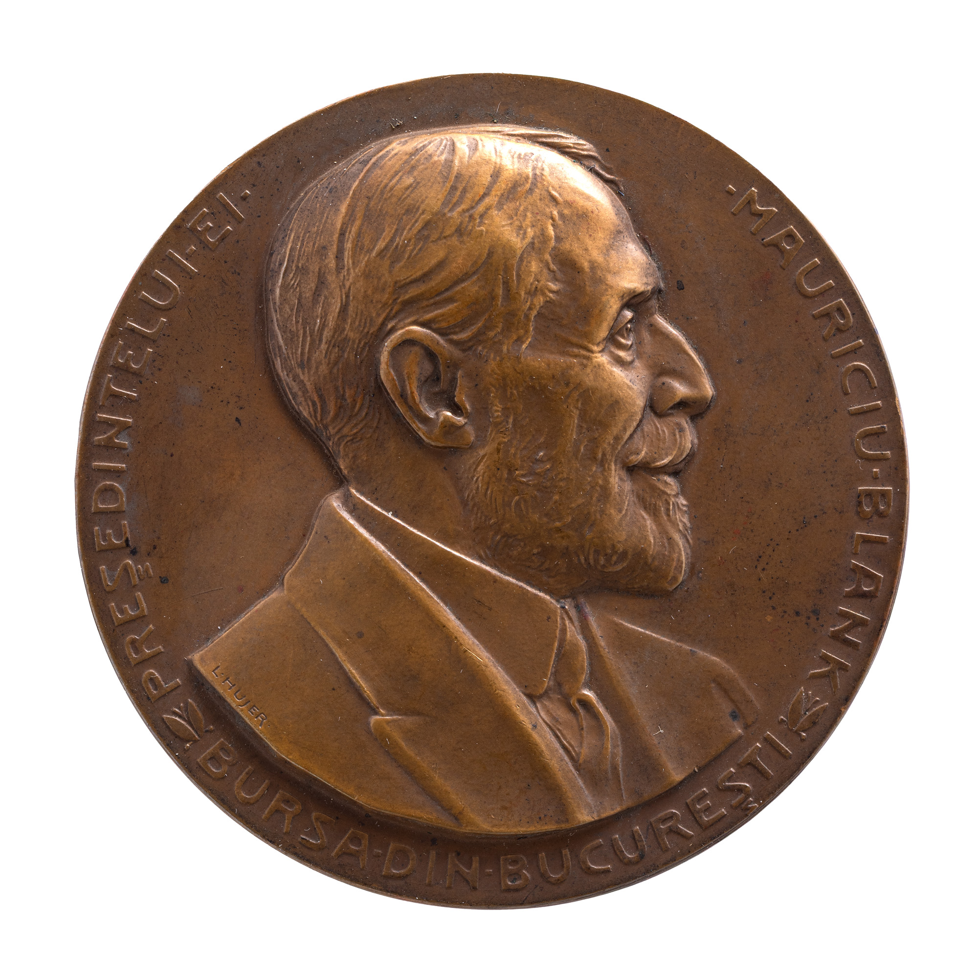 "Mauriciu Blanc Medal, Bucharest Stock Exchange to its President," engraver Ludwig Hujer, 1923