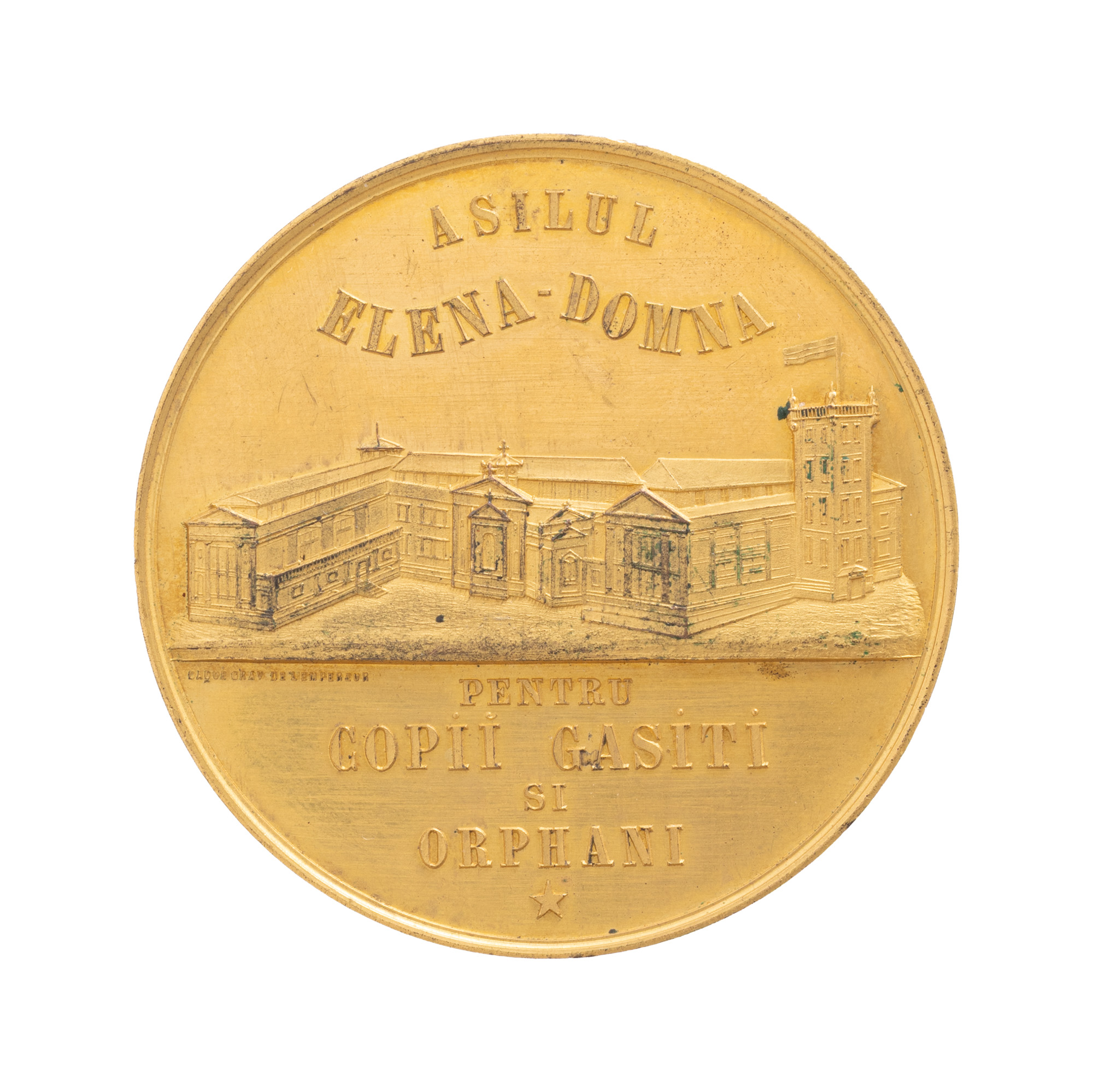 Medal "Elena Doamna Shelter, For found and orphaned children", engraver Armand Caqué, 1862