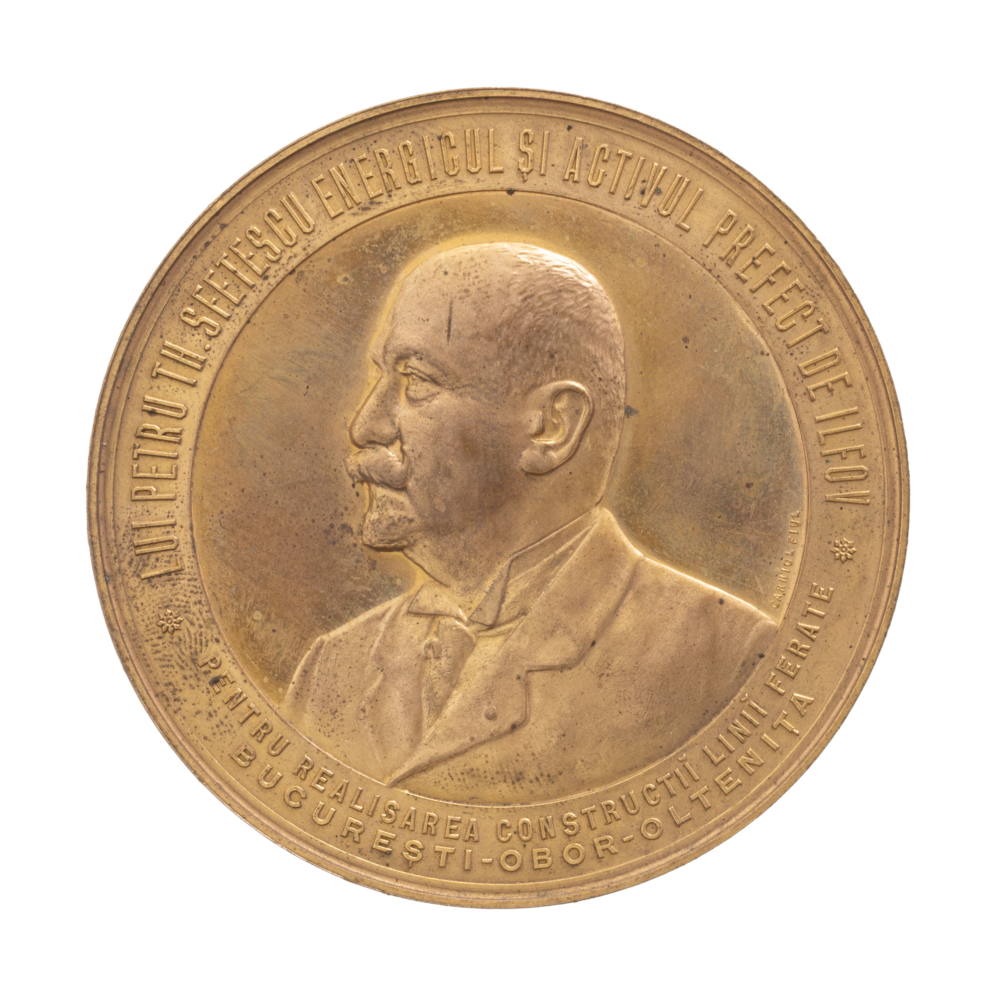 Medalie ”Petru Th. Sfetescu, energicul și activul Prefect de Ilfov”, gravor Carniol fiul, 1905