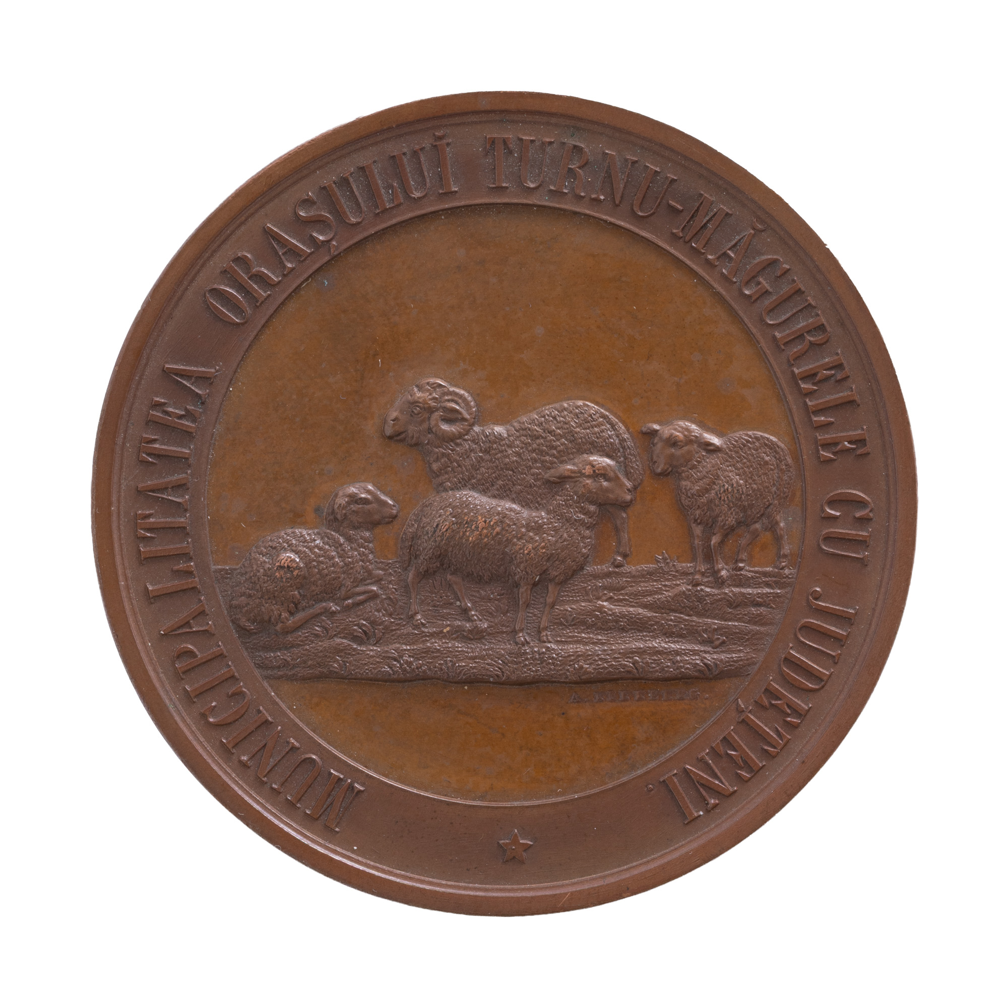 Medalie ”Municipalitatea orașului Turnu Măgurele recunoscătoare lui Costache Negri”, gravor A. Klekberg, 1864, piesă rară