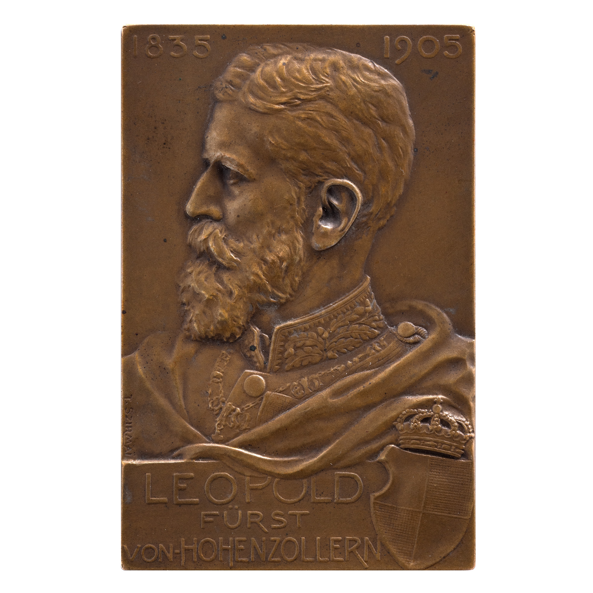 Plachetă ”Leopold I de Hohenzollern, 1835-1905”, gravor Tony Szirmai, 1910