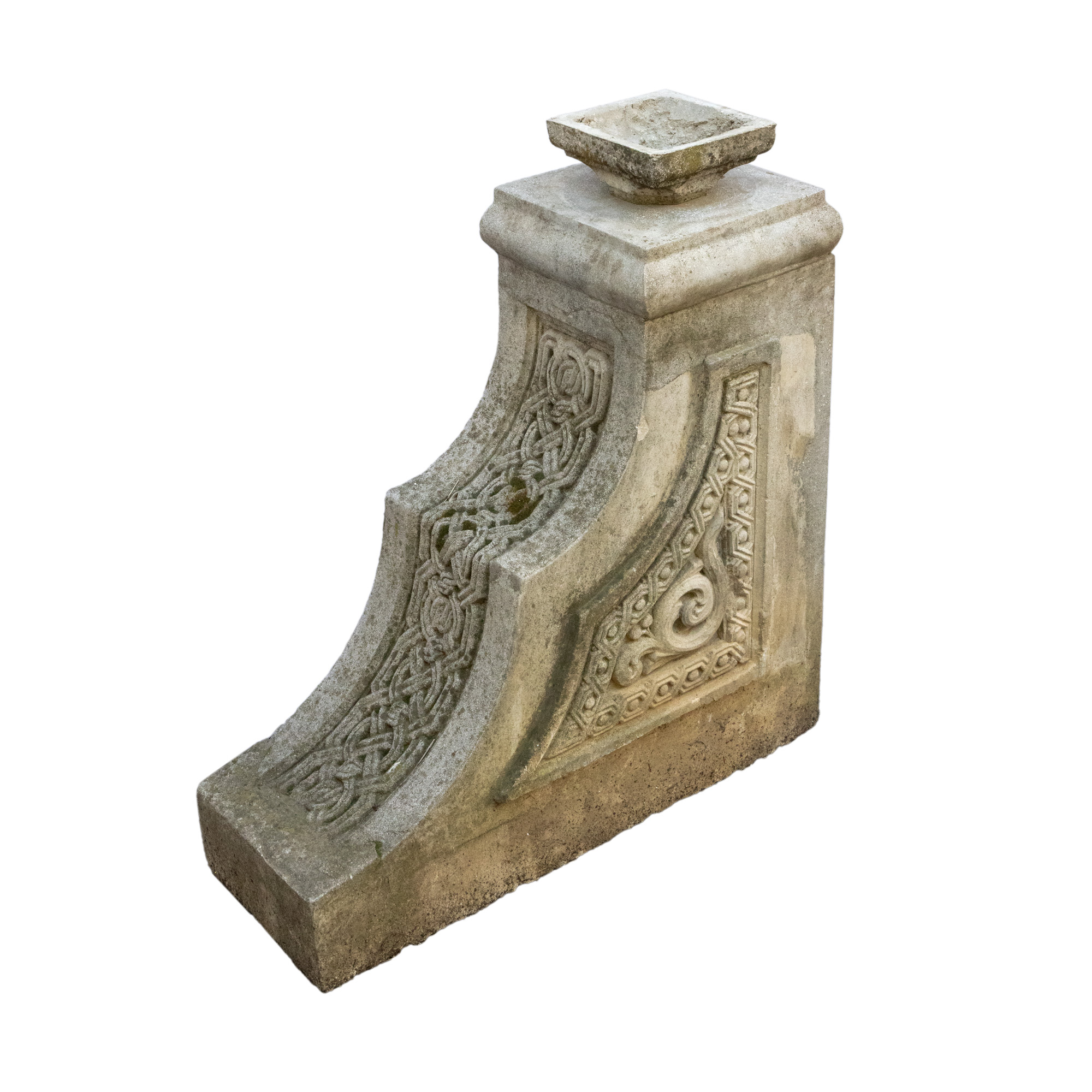 Neo-Romanian style entablature, decorated with vegetable motifs and interlacing, was part of the artist's house porch