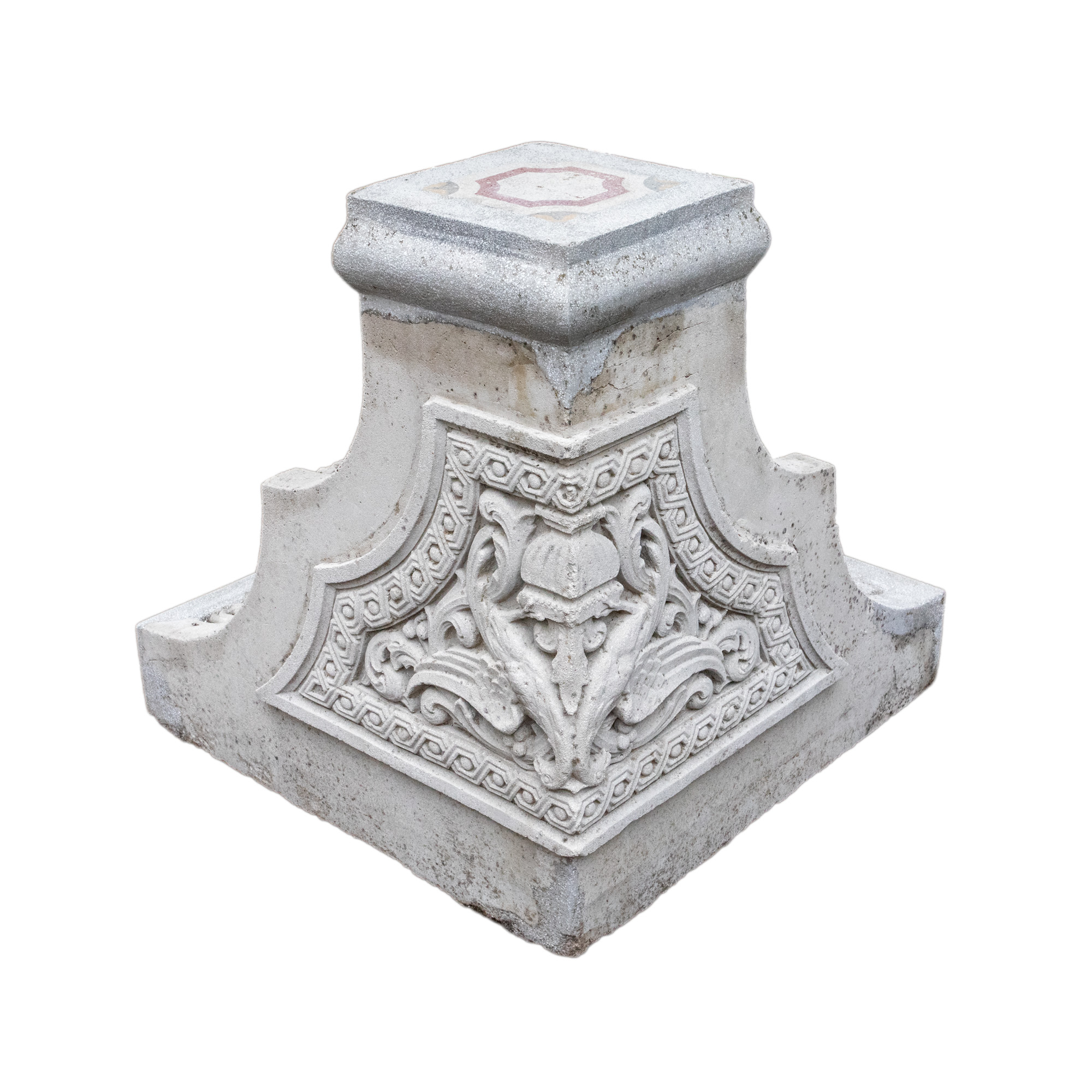 Neo-Romanian style entablature, decorated with avimorphic and vegetal motifs
