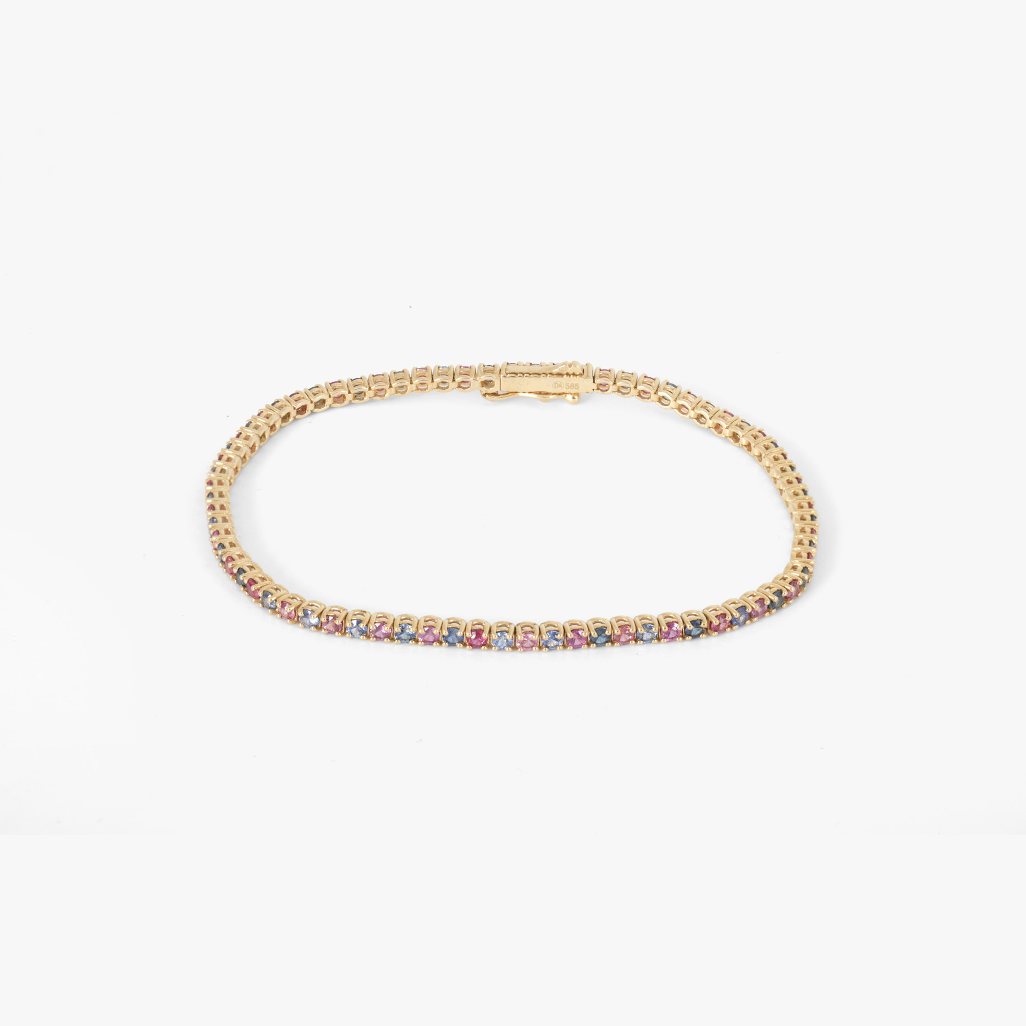 Tennis bracelet in gold, decorated with multicolored sapphires, accompanied by an IGI certificate