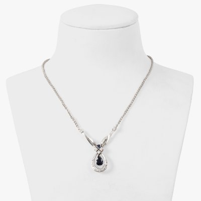 White gold necklace, decorated with diamonds and sapphires