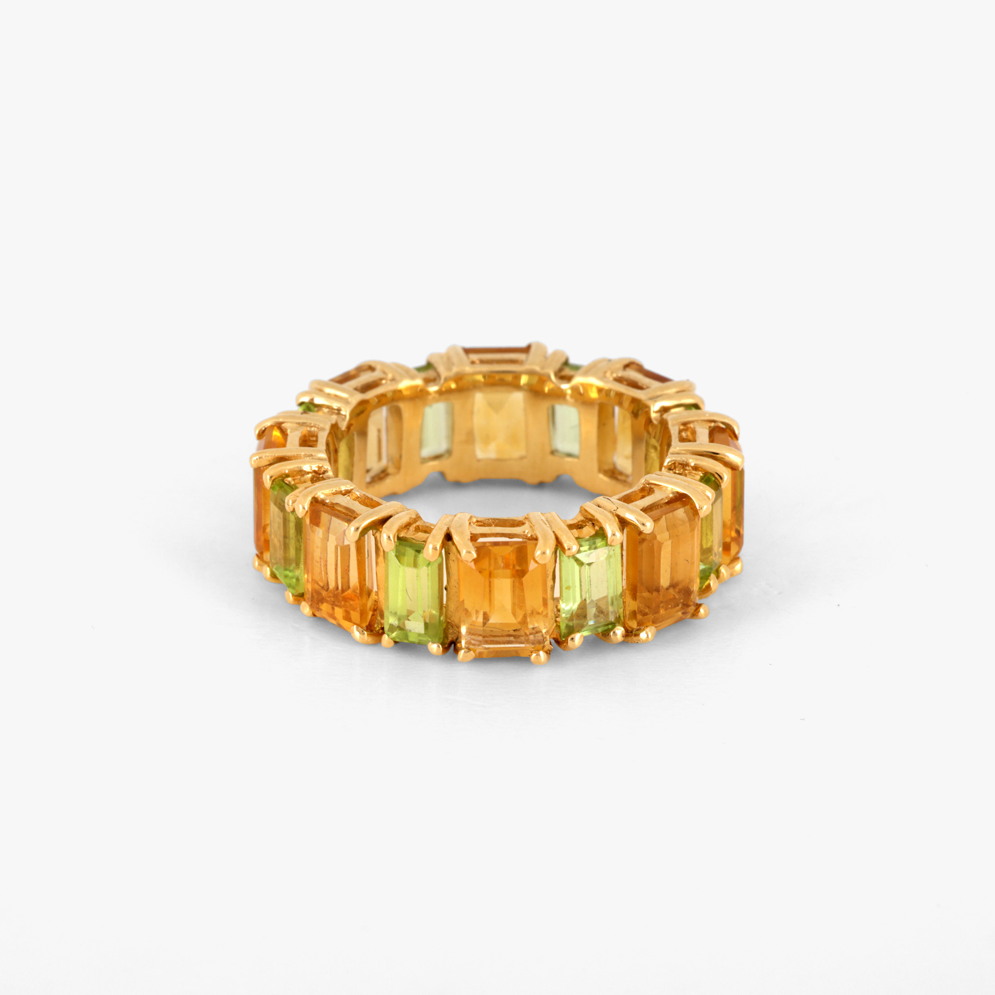 "Colorful Infinity" - gold ring, decorated with alternating citrines and peridots