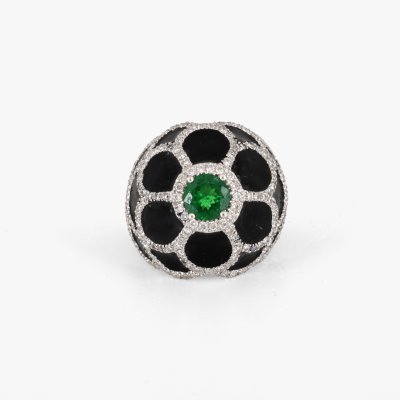 White gold ring, decorated with enamel, diamonds and a tsavorite