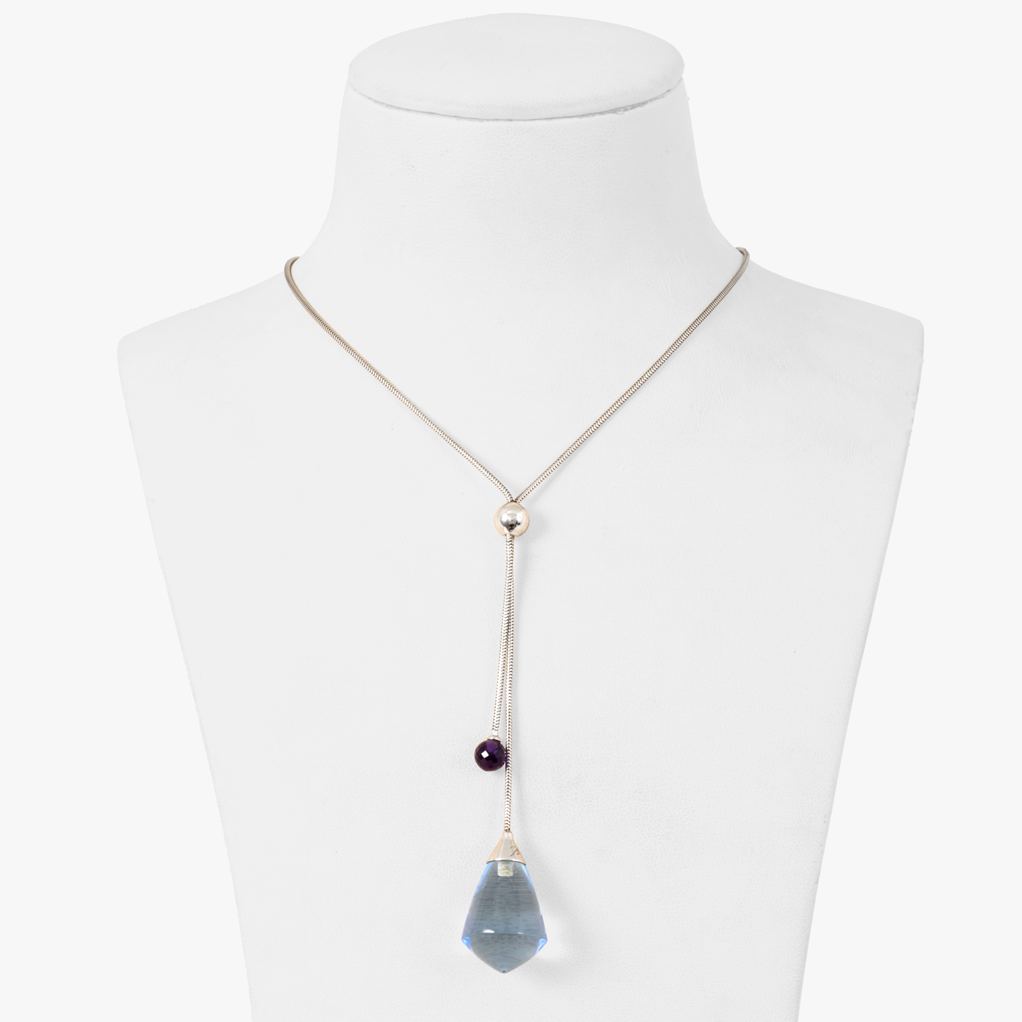 Baccarat Necklace, in white gold, decorated with amethyst and glass