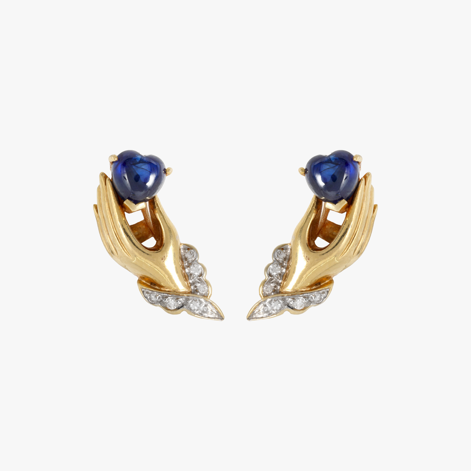 Pair of gold earrings, decorated with sapphires and diamonds