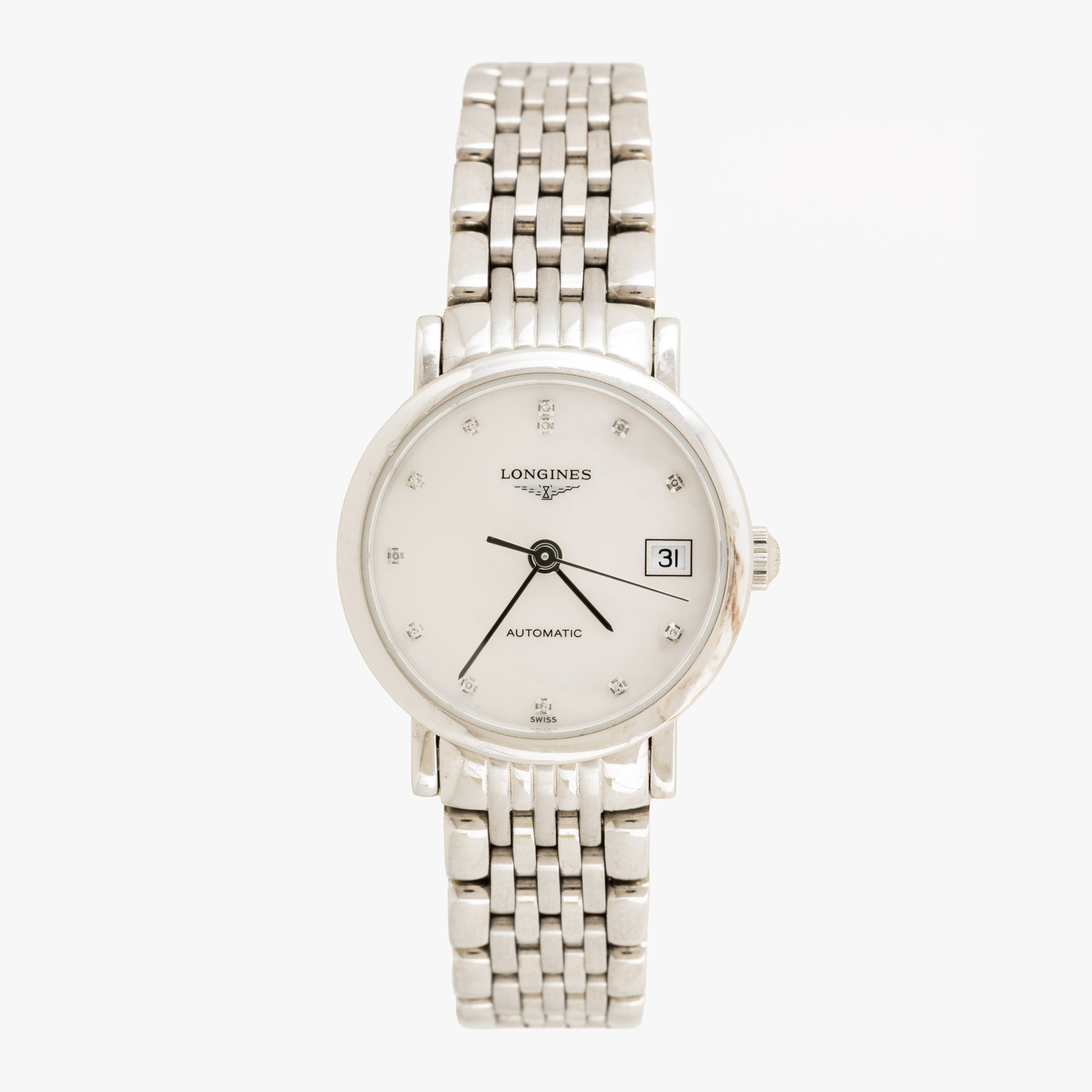 Ceas Longines Elegant Collection, cu diamante, de mână, de damă, însoțit de cutia originală, card de garanție și certificat pentru diamante