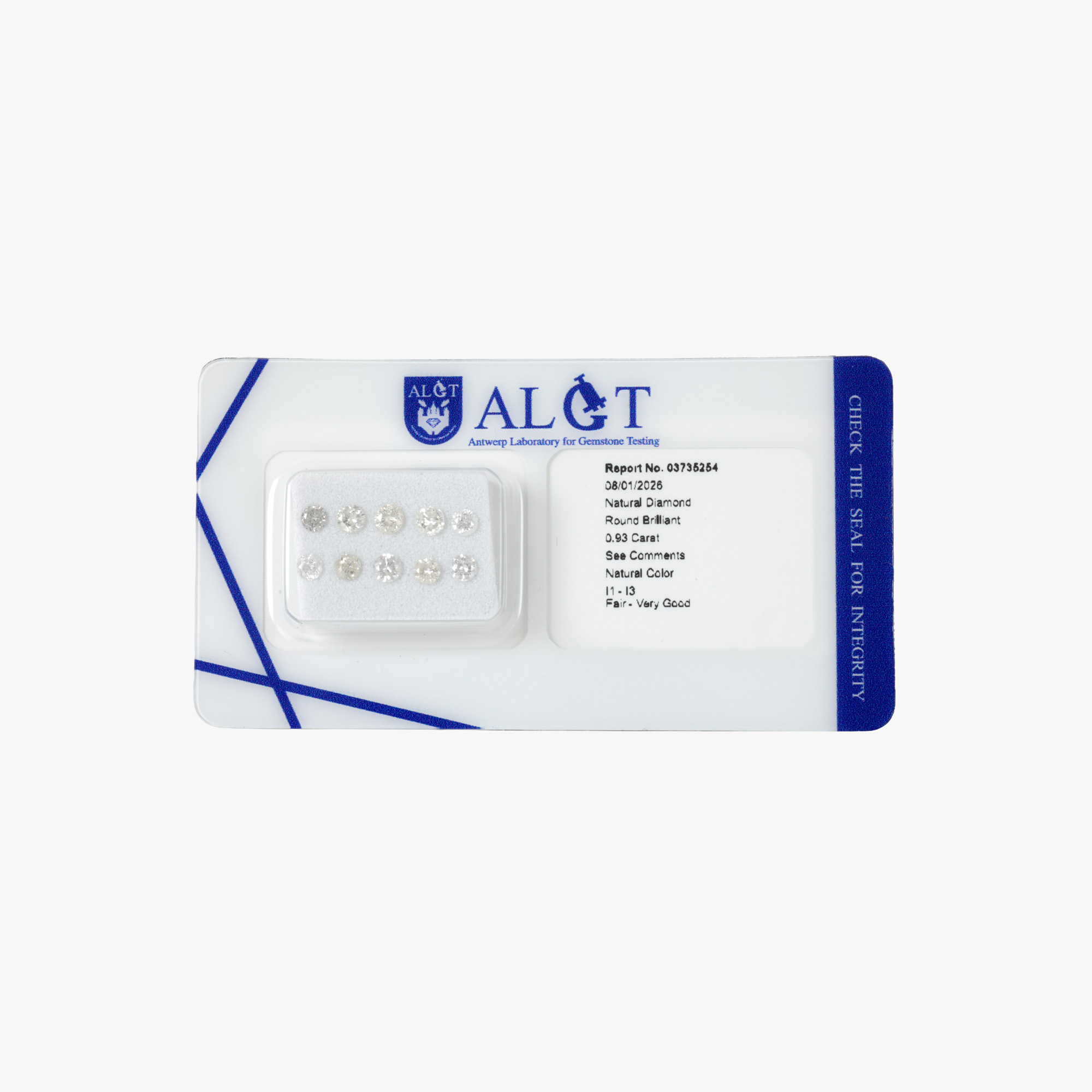 Lot format din 10 diamante, cca. 0,93 ct., însoțit de certificat ALGT