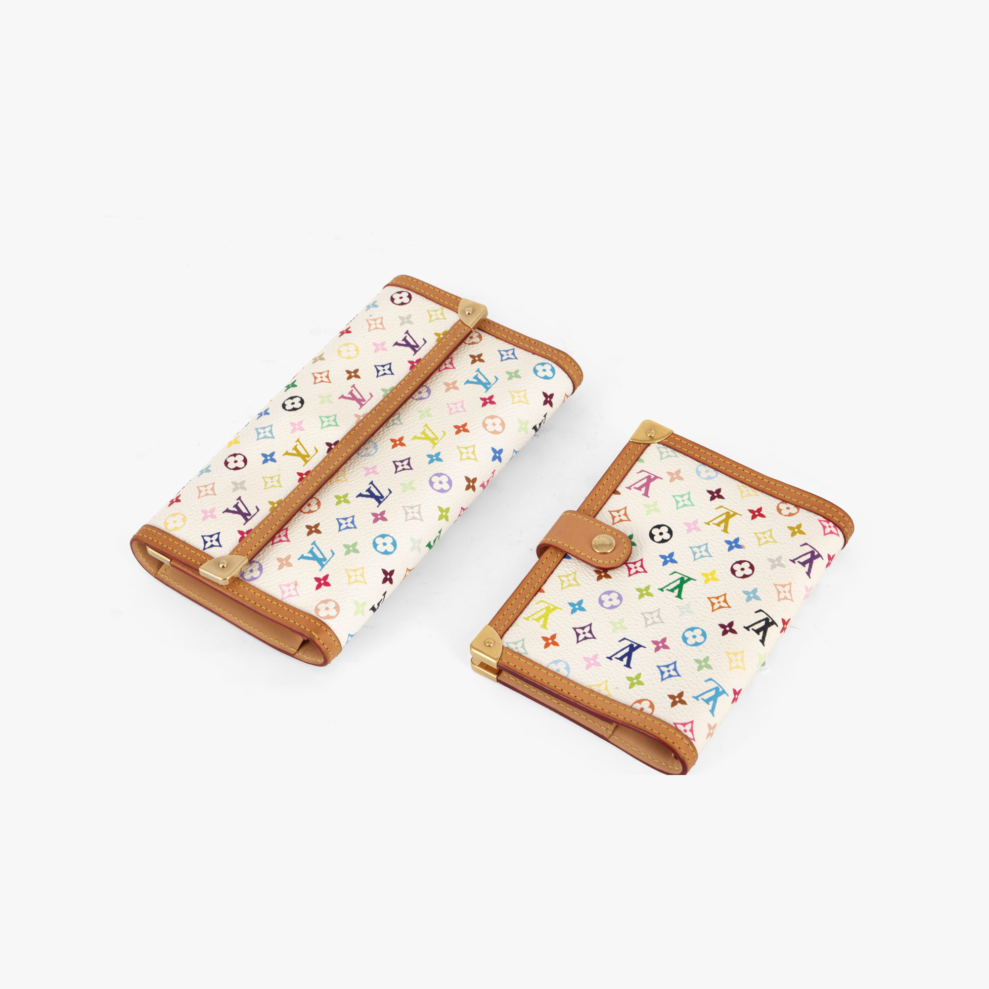 ”LV x TM Monogram Multicolor” - lot format din portofel și suport pentru agendă Louis Vuitton, realizate în colaborare cu artistul japonez Takashi Murakami
