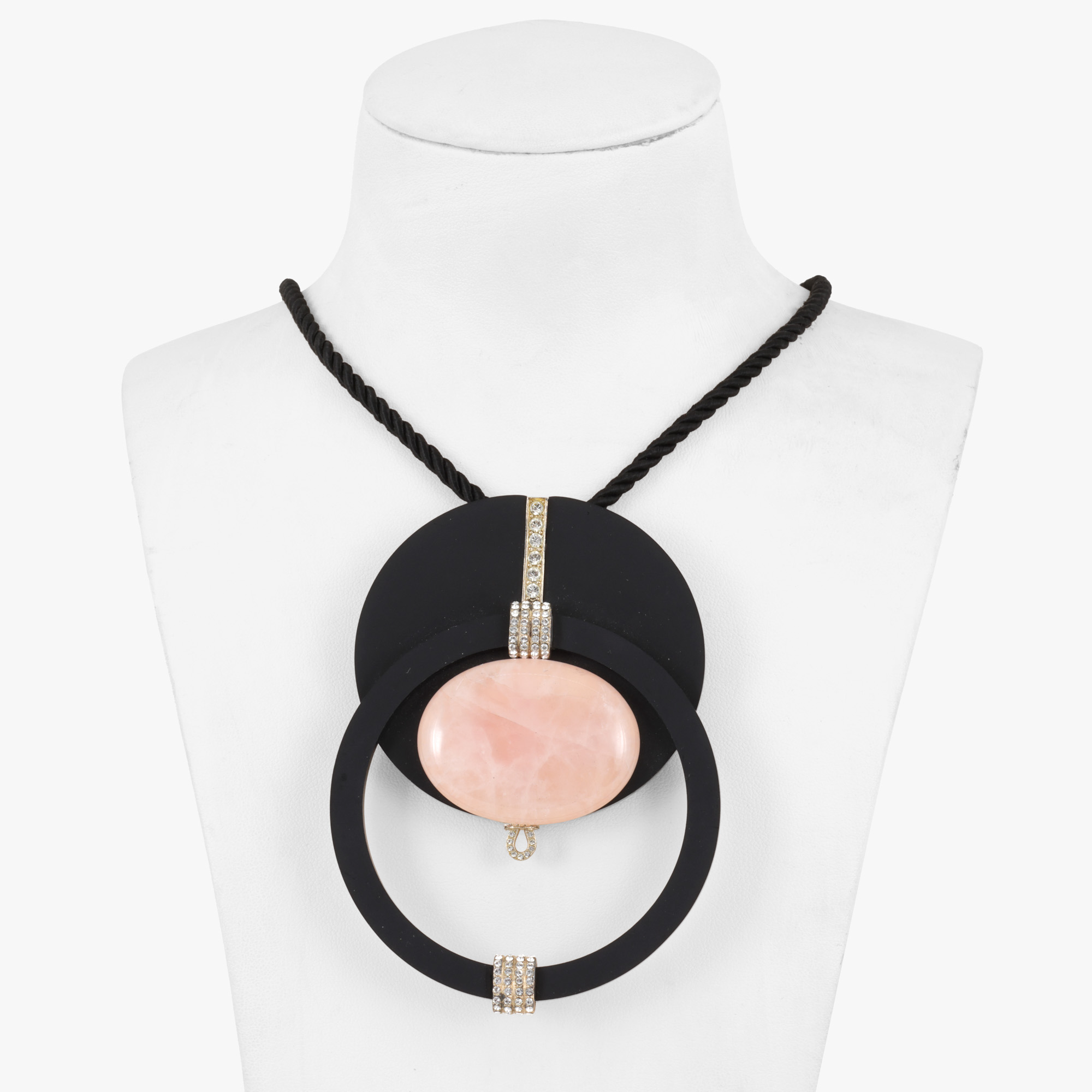 Chanel necklace, with silk cord and pink quartz