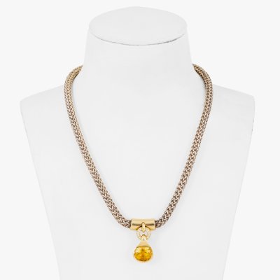 Gold and silver necklace, decorated with a citrine and diamonds