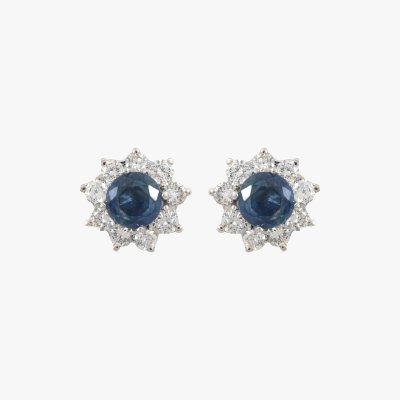 Pair of white gold earrings, decorated with diamonds and sapphires