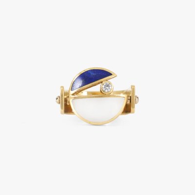 Inel din aur, decorat cu diamant, lapis lazuli și sidef