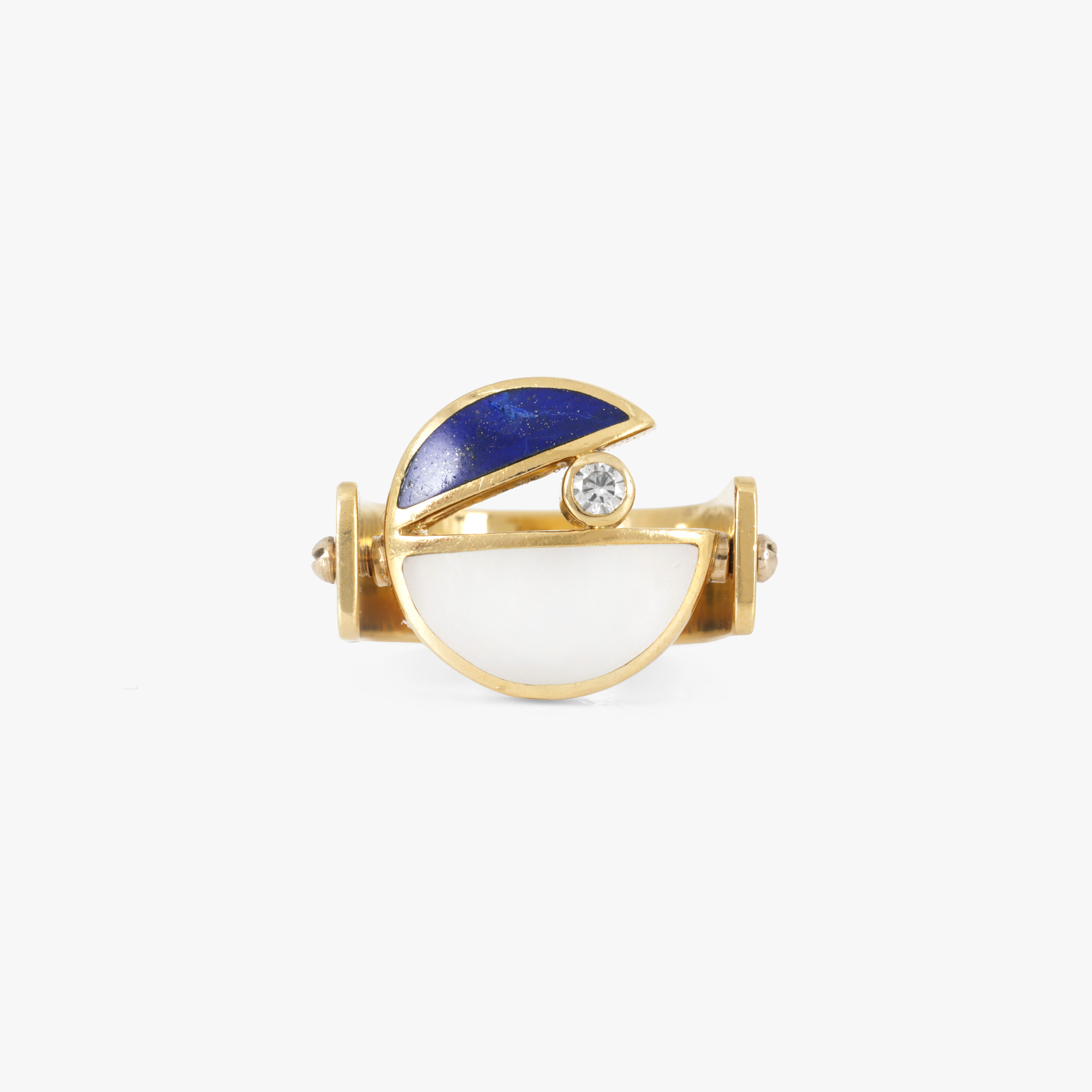 Inel din aur, decorat cu diamant, lapis lazuli și sidef