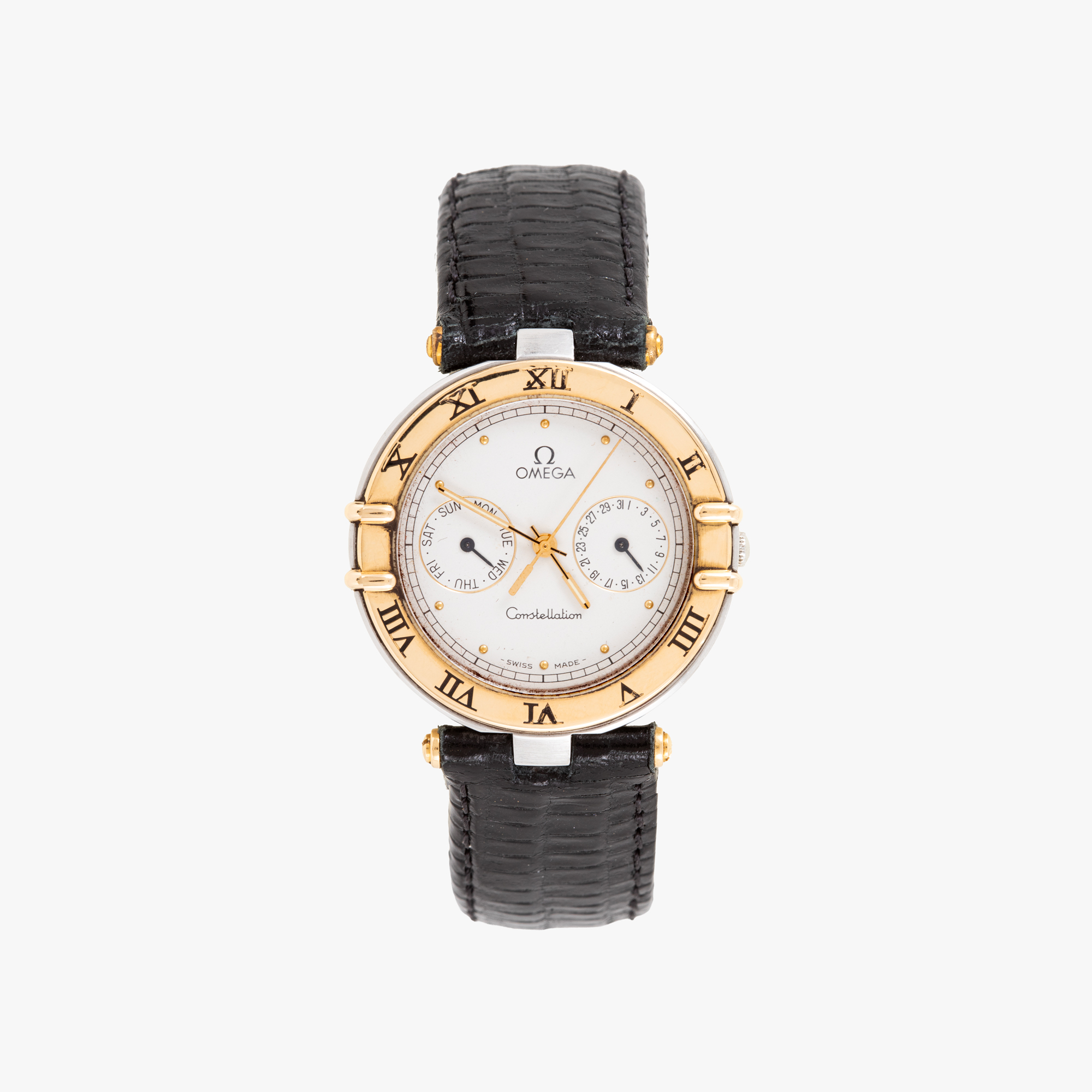Ceas Omega Constallation Day Date, din aur și oțel, de mână, de damă