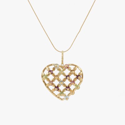 Gold chain with pendant, decorated with multicolored stones