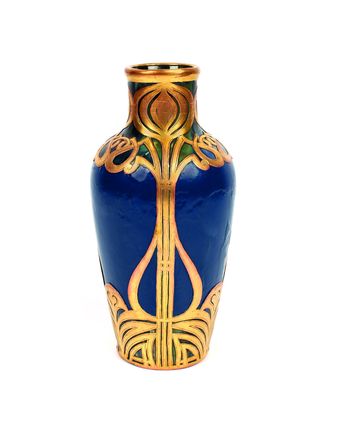 Vas din ceramică Langlade, îmbrăcat în alamă aurită, cca. 1900