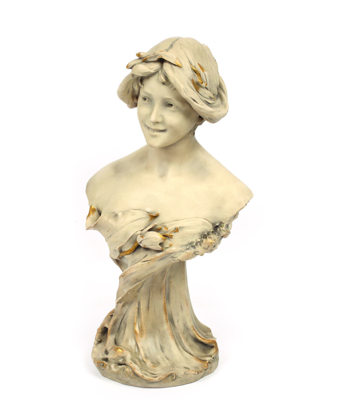 Bust de femeie din porțelan Royal Dux, în stil Art Nouveau, cca. 1900-1918