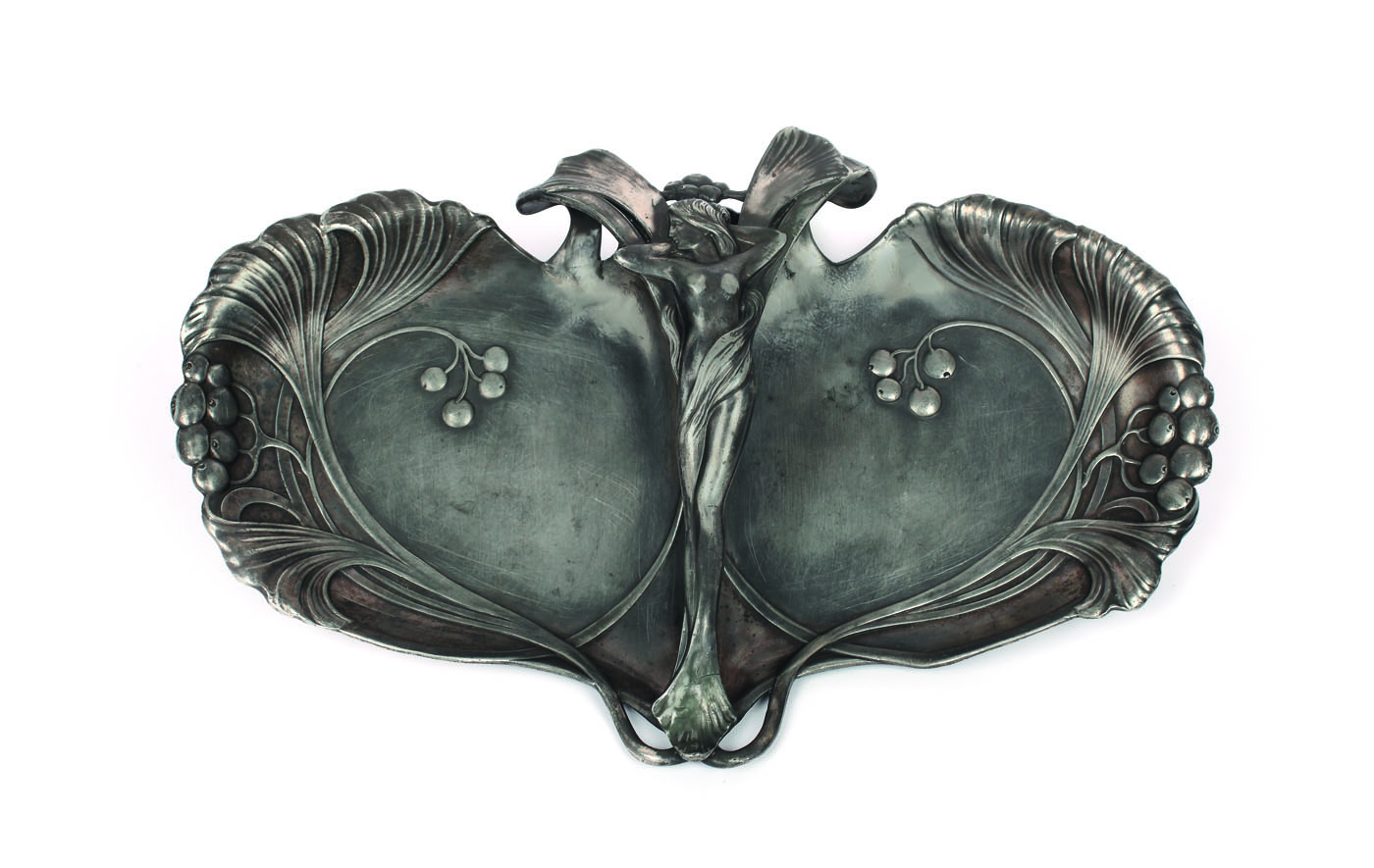 Vide-poche WMF, decorat în stil Jugendstil, cu naiadă și frunze de apă, cca. 1900