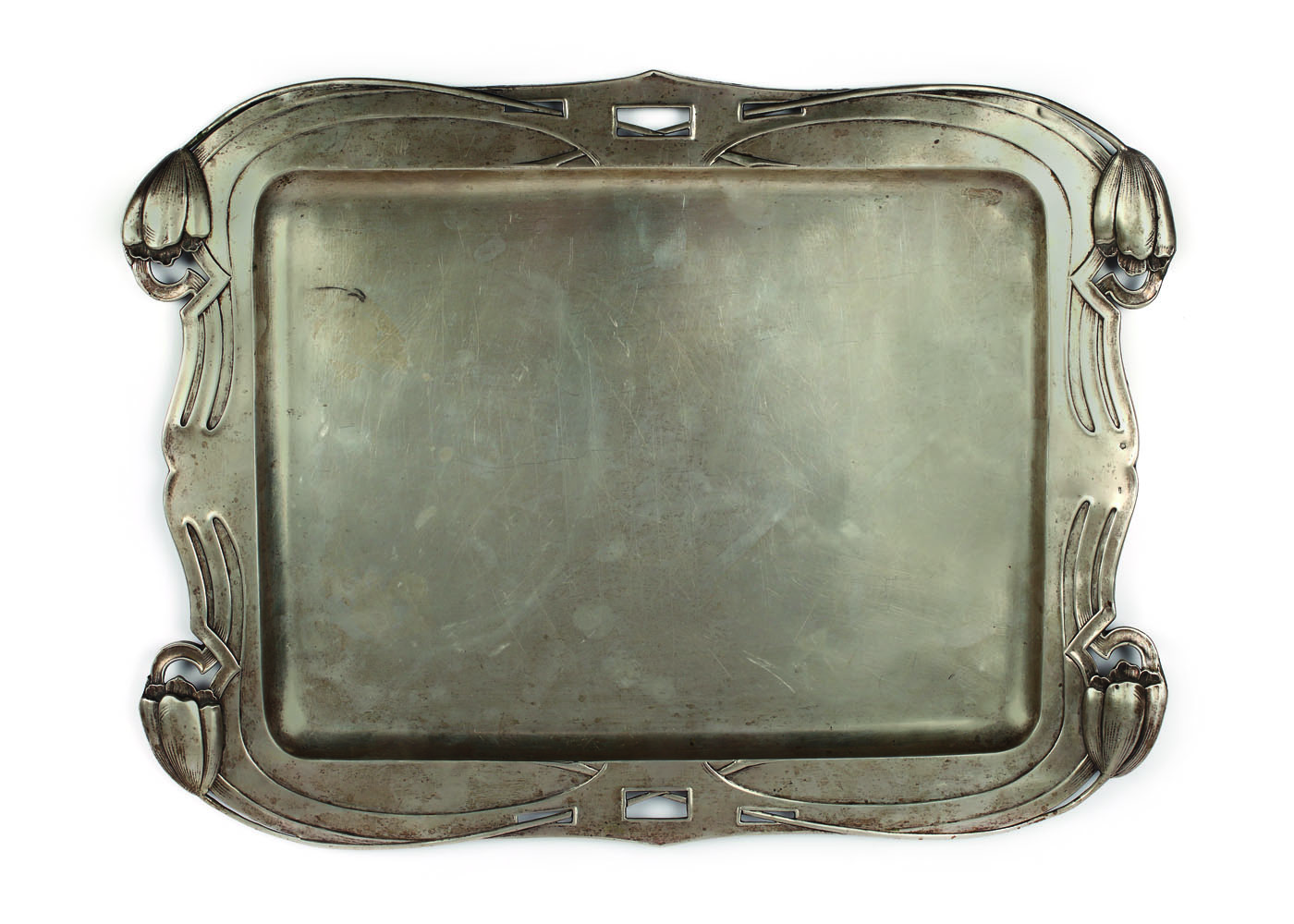 Tavă Sezession, din argint, decorată cu lalele, cca. 1890-1910