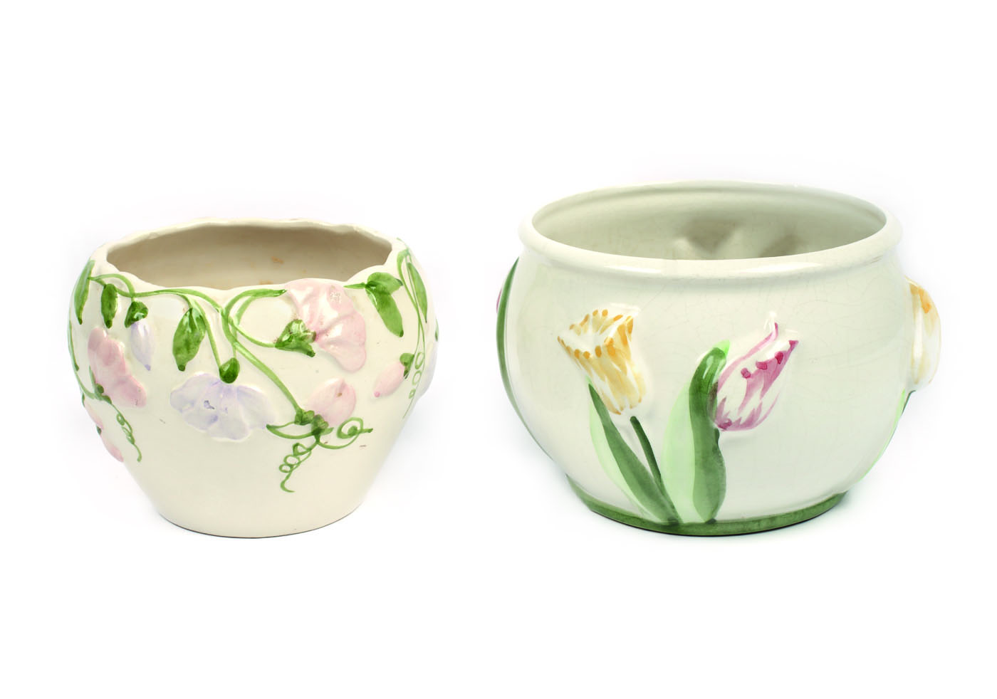 Pereche de cache-pot-uri decorată cu flori, prima jumătate a sec. XX