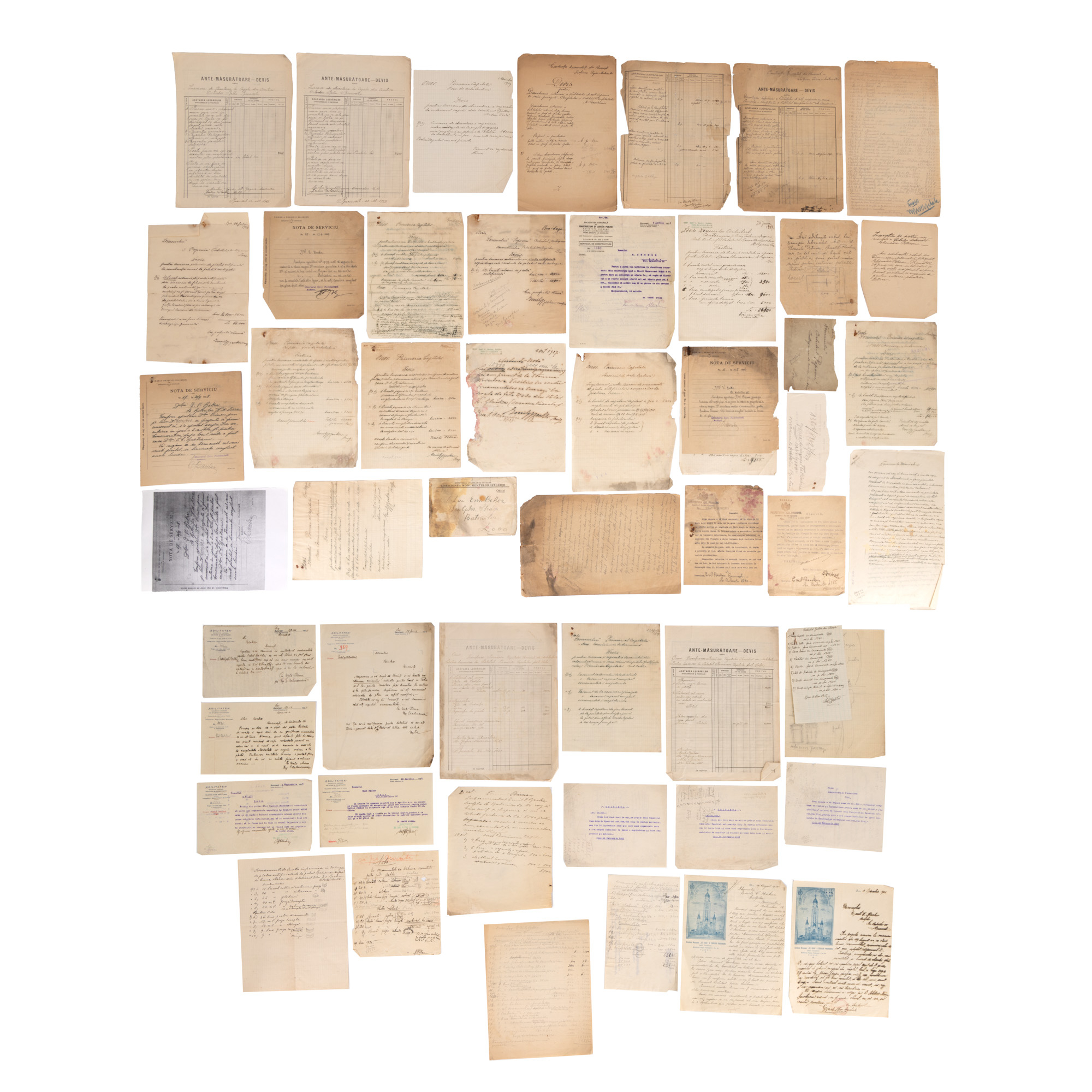 Lot consisting of 48 documents, estimates for private and public orders, funeral monuments, commercial correspondence with various institutions, circa 1915-1940, from the personal archive of the artist
