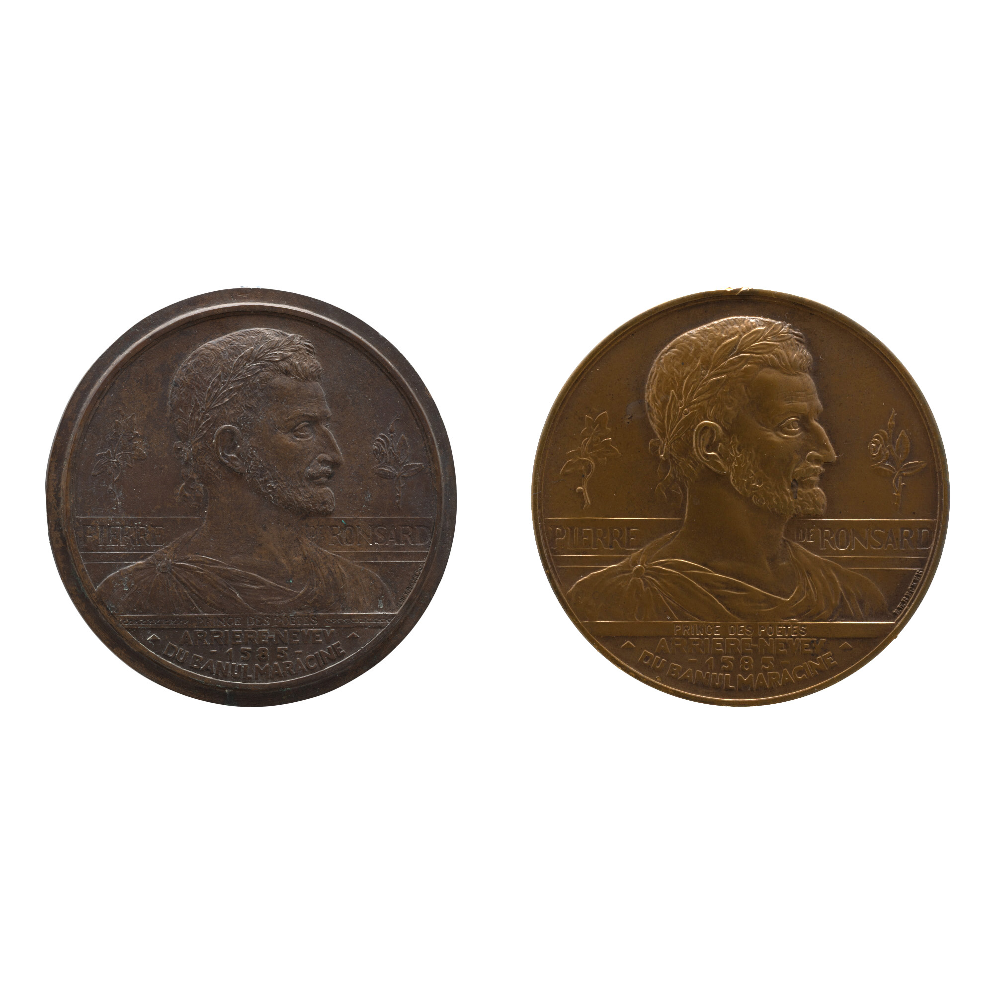 Lot consisting of original model "Pierre de Ronsard", engraver Emil Wilhelm Becker, circa 1939, obverse, unique copy, and medal "Ronsard Academy", engraver Emil Wilhelm Becker, 1939