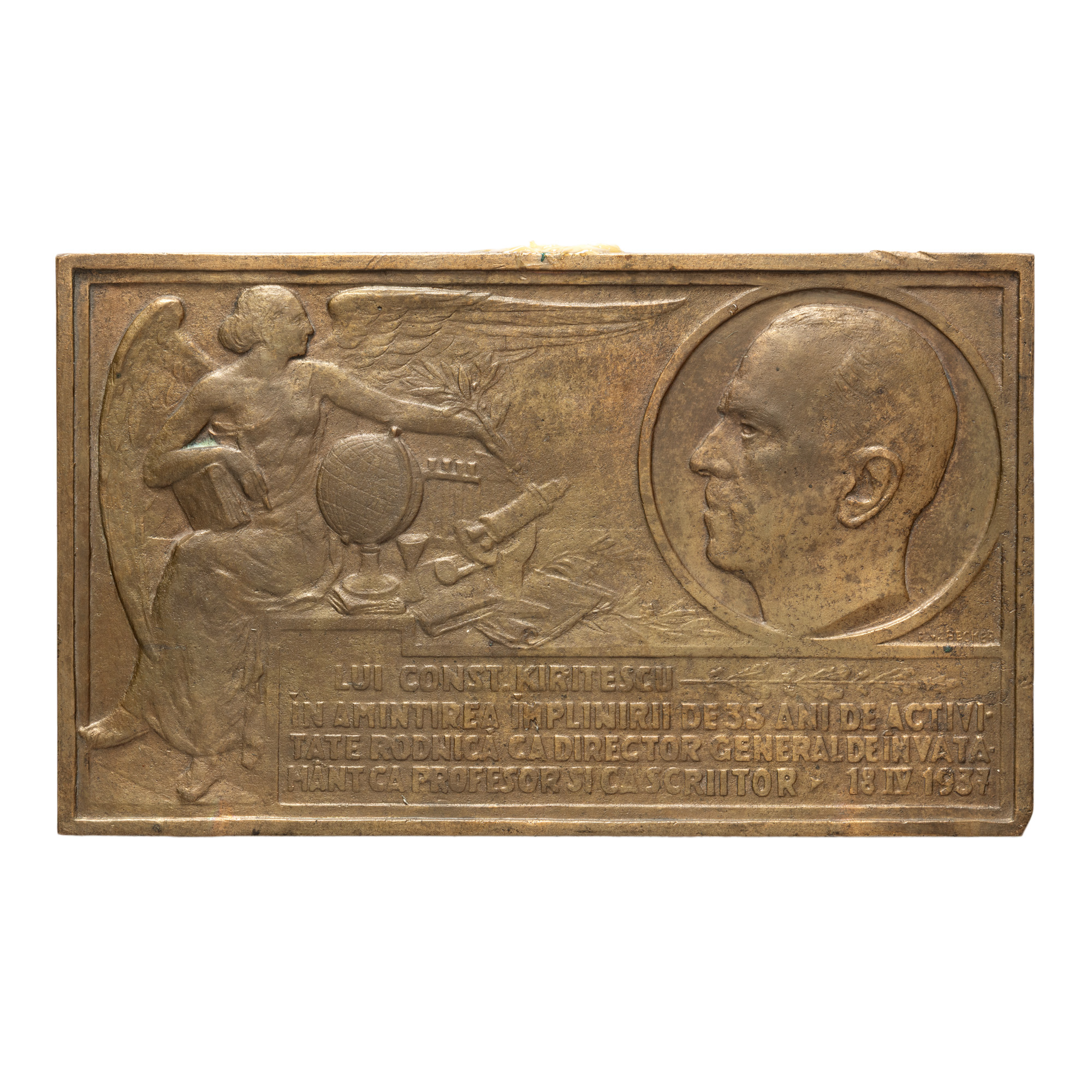 Machetă originală ”Constantin Chirițescu, 35 de ani de activitate”, gravor Emil Wilhelm Becker, 1937, avers, exemplar unic