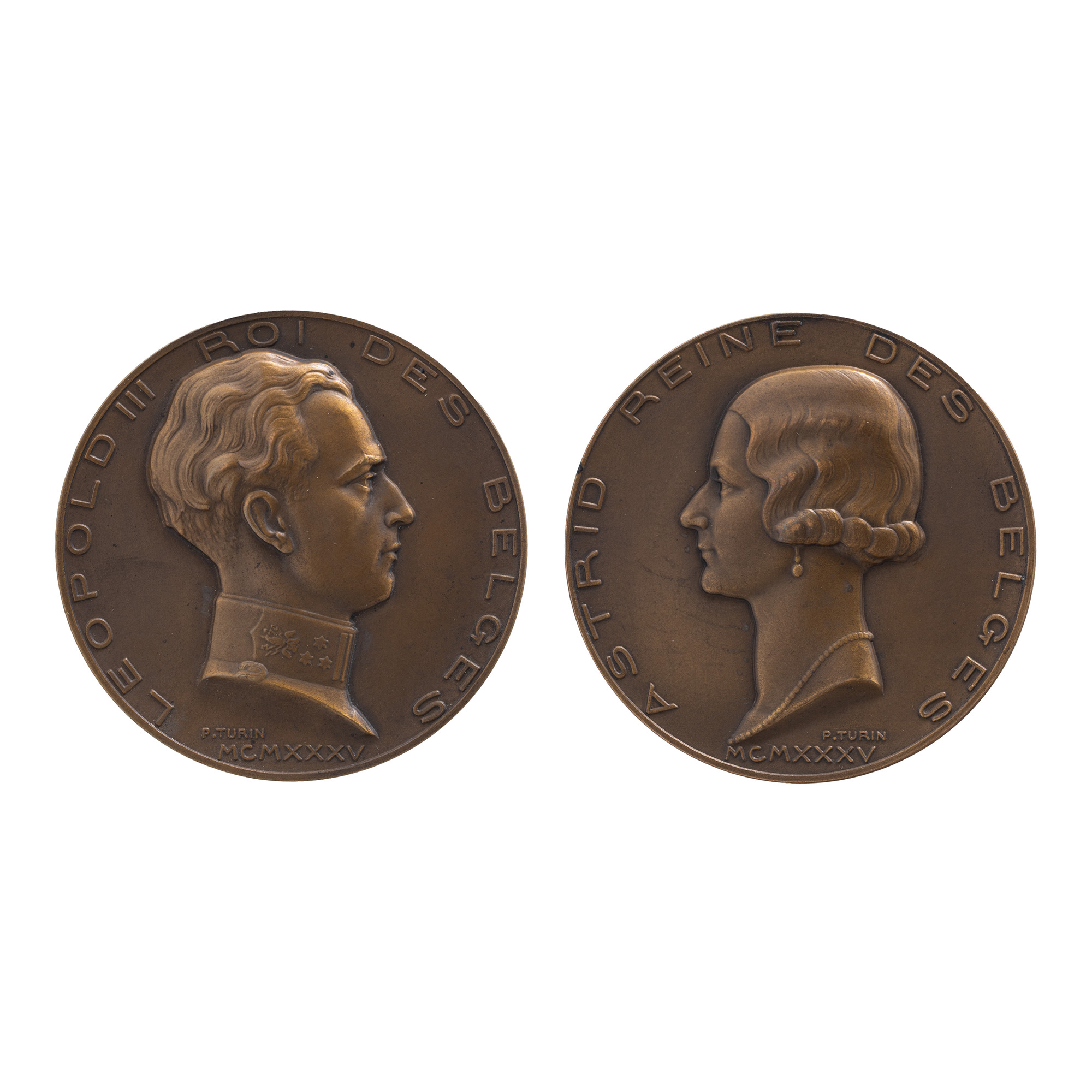 Medal "Leopold III, King of Belgium, and Astrid, Queen of Belgium", engraver Pierre Turin, 1935