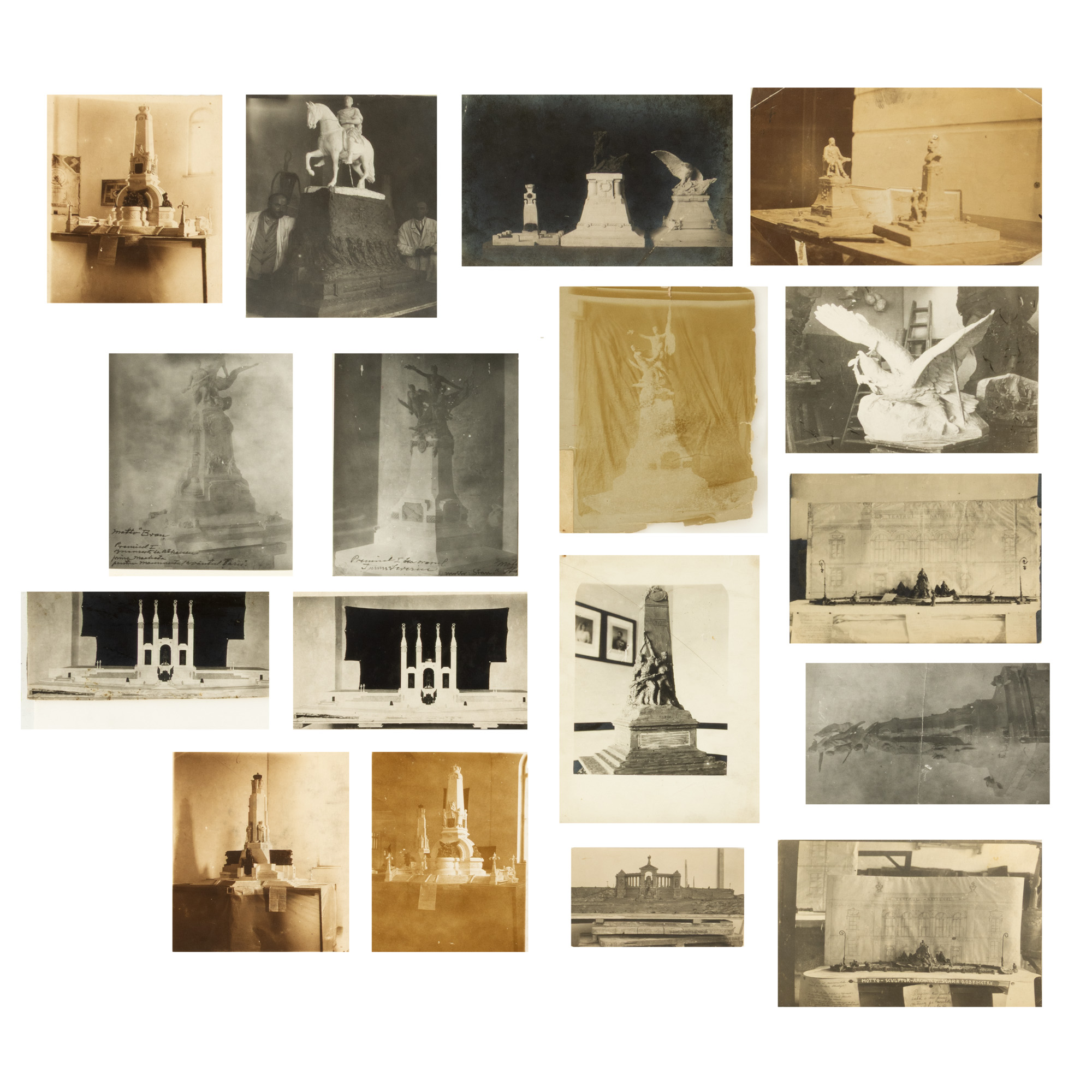 Lot consisting of 17 photographs illustrating monuments honoring heroes made by Emil W. Becker, photography studio M. Bilinsky, Bucharest, interwar period, originating from the personal archive of the artist.