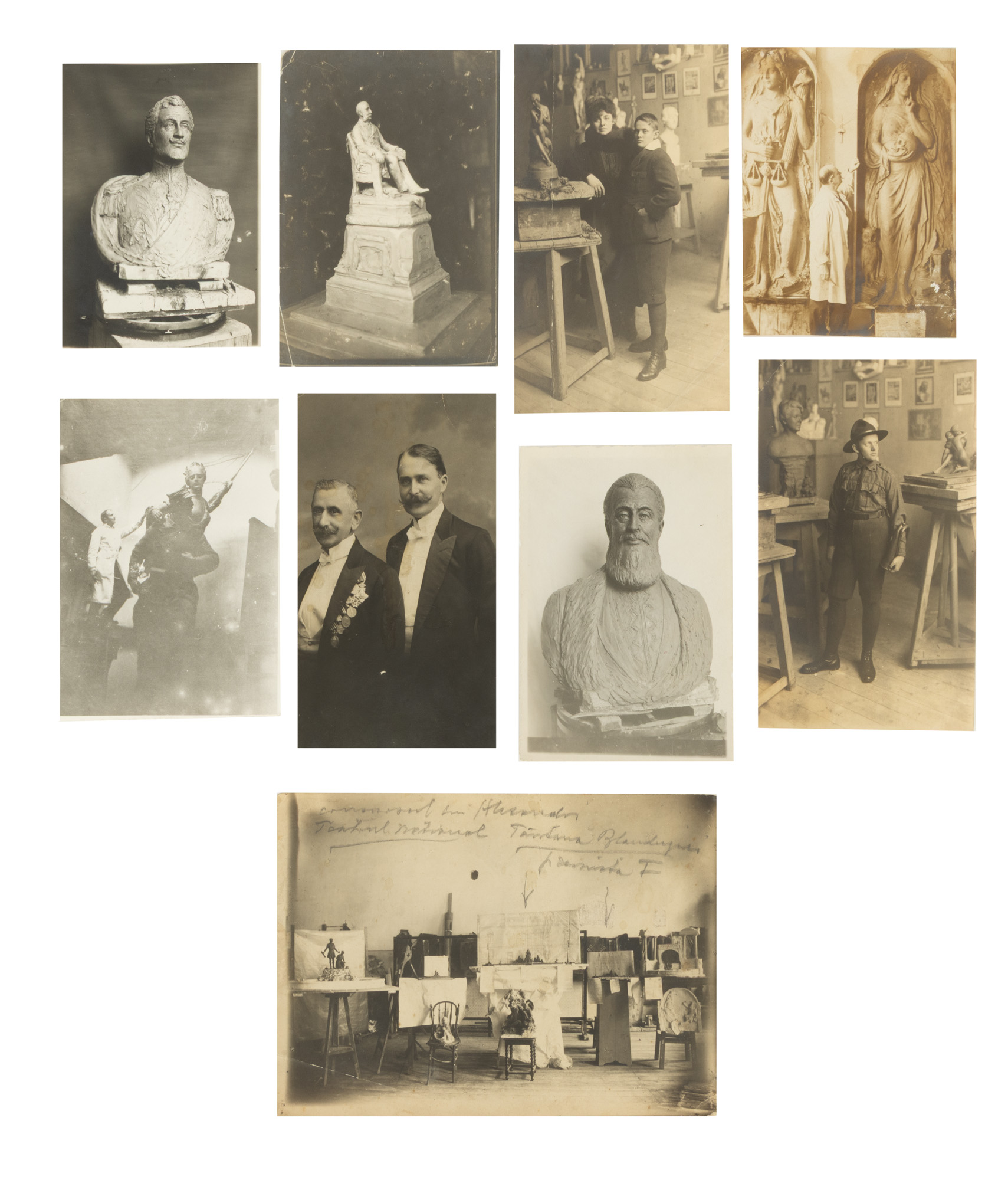 Lot consisting of nine photographs illustrating Emil W. Becker's workshop in Bucharest, interwar period, from the personal archive of the artist
