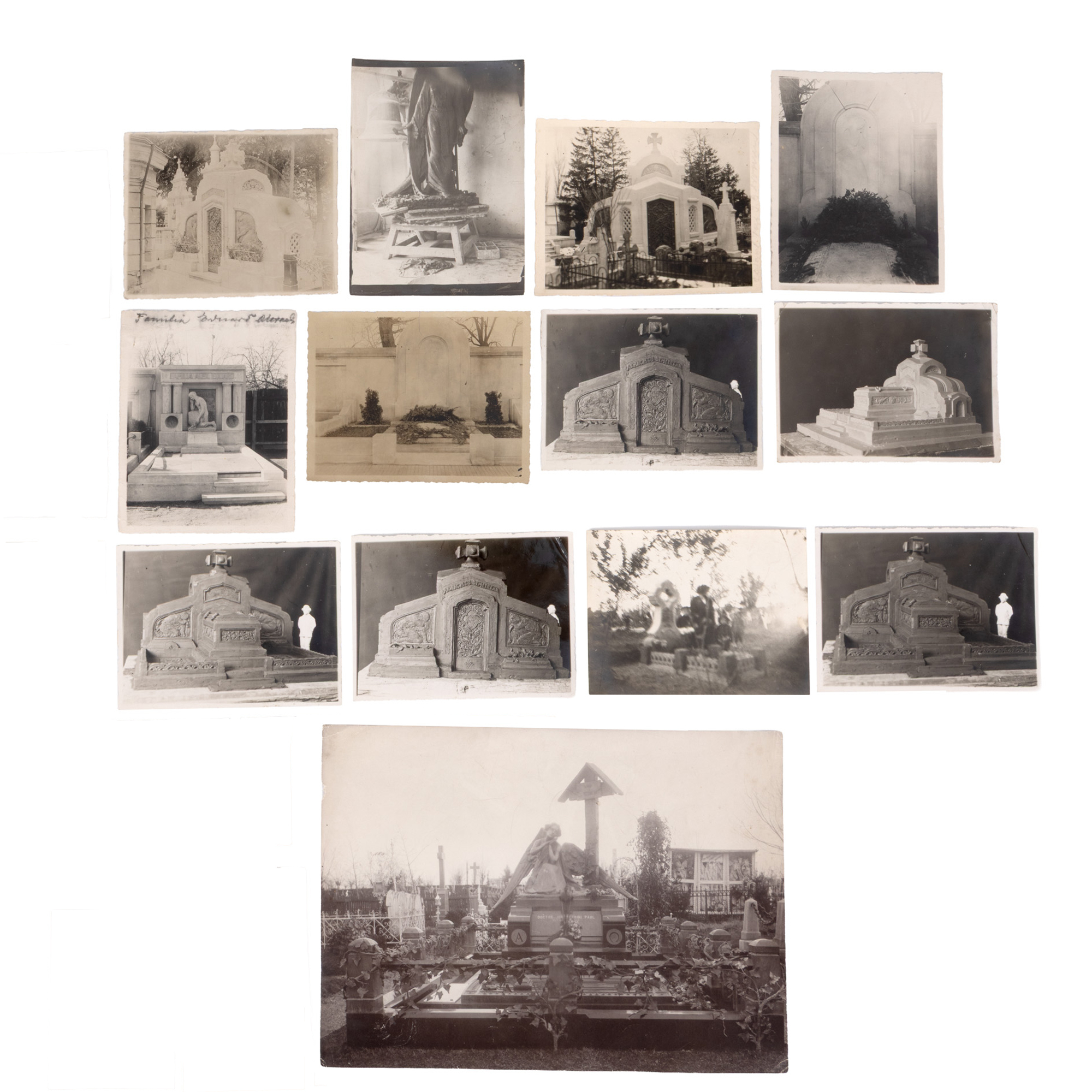 Lot consisting of 13 photographs illustrating funerary monuments made by Emil W. Becker, M. Bilinsky photographic studio, Bucharest, interwar period, coming from the personal archive of the artist