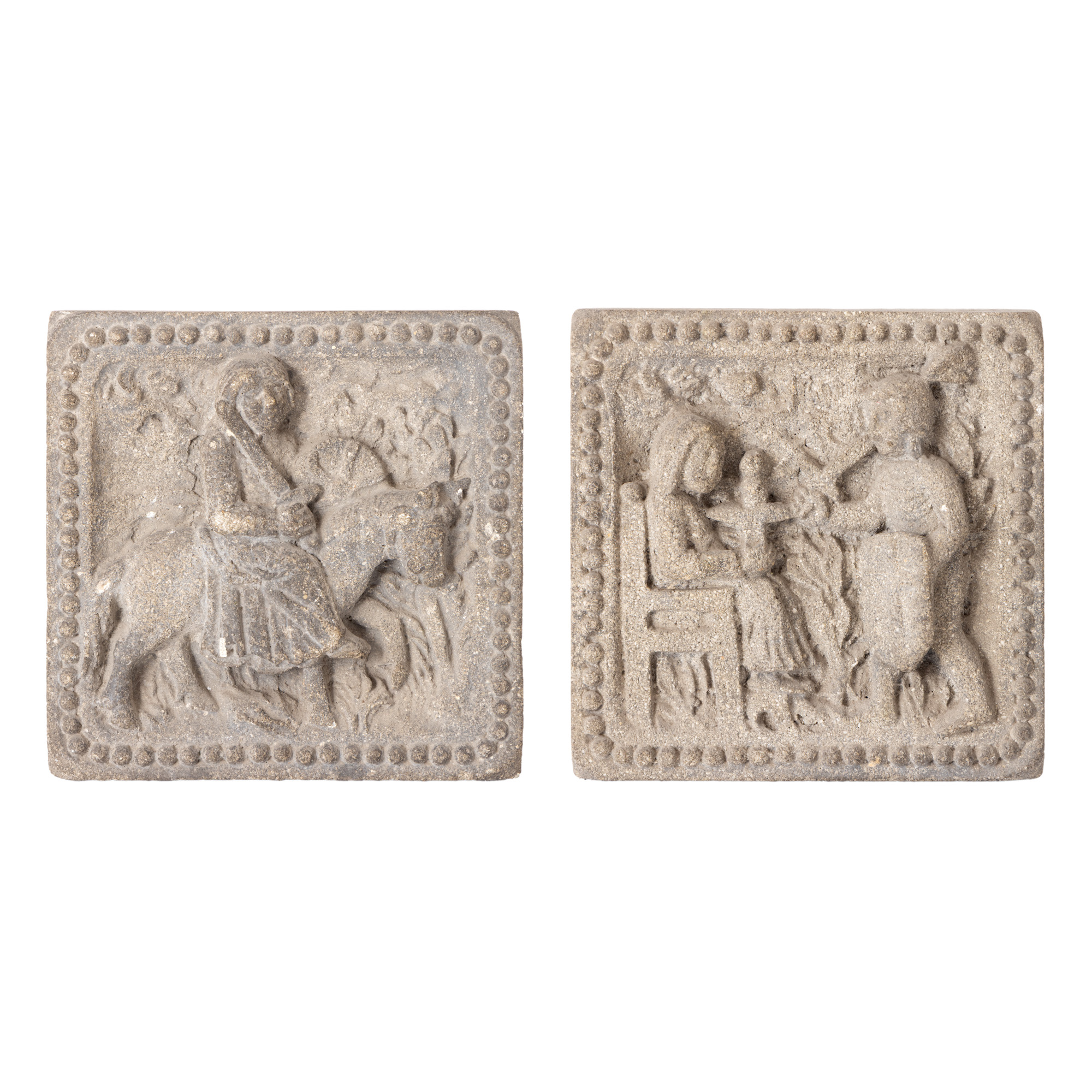 Lot consisting of two bas-reliefs, illustrating knights, early 20th century