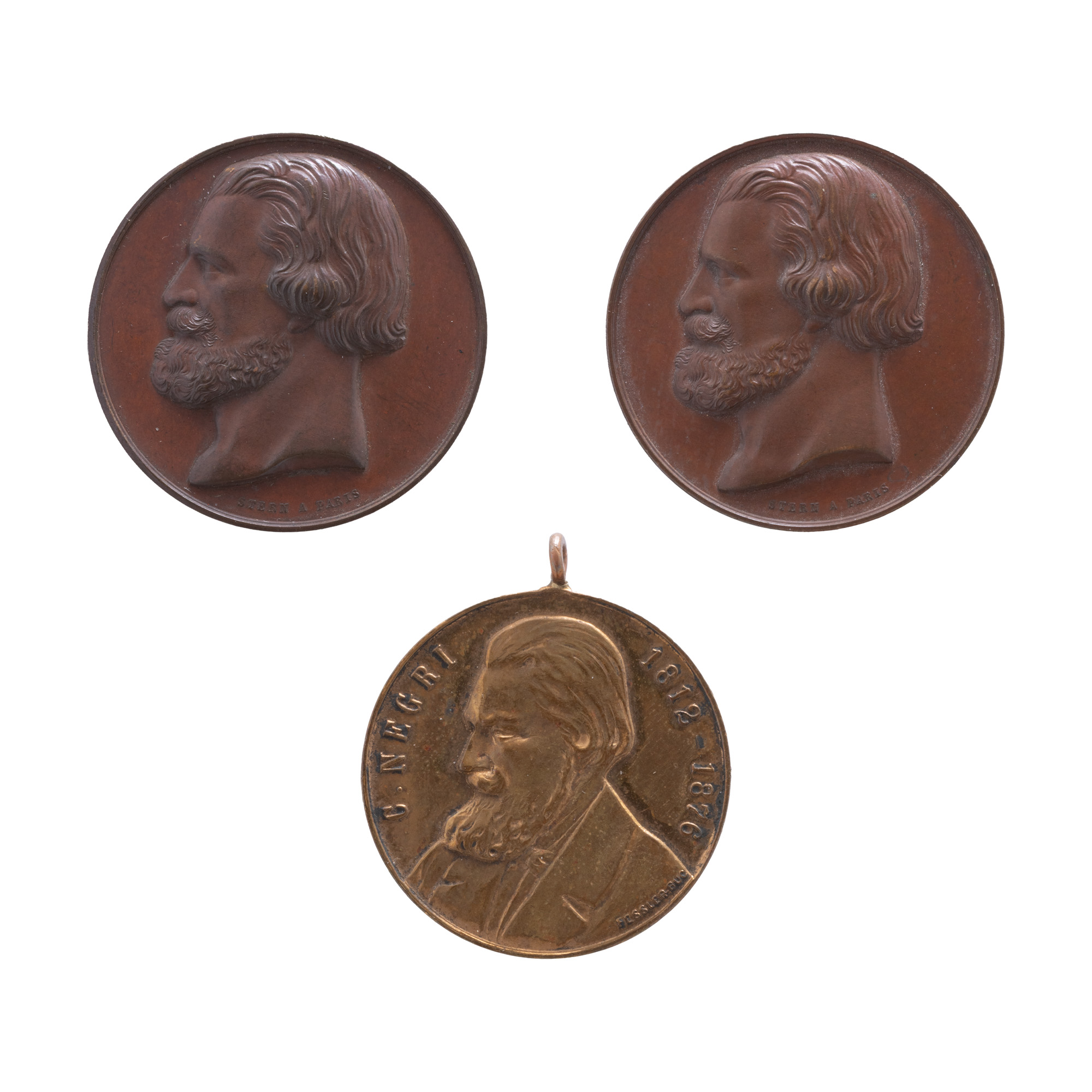 Lot consisting of two medals "Constantin Negri", engraver Moïse Stern, 1863, and medal "In memory of the inauguration of the C. Negri monument", engraver Robert Fessler, approx. 1912
