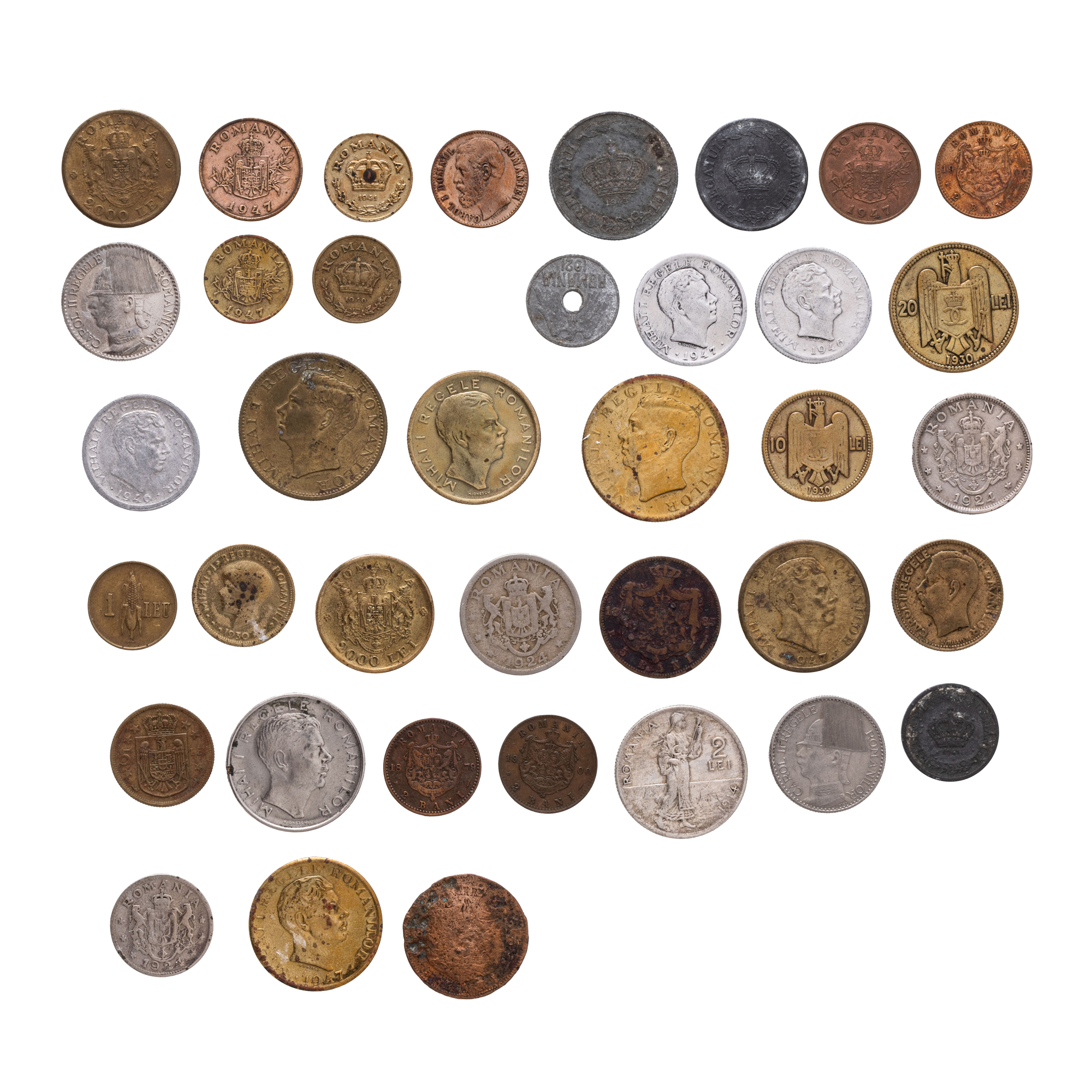 Lot composed of 39 coins, period of the Kingdom of Romania, 1879-1947