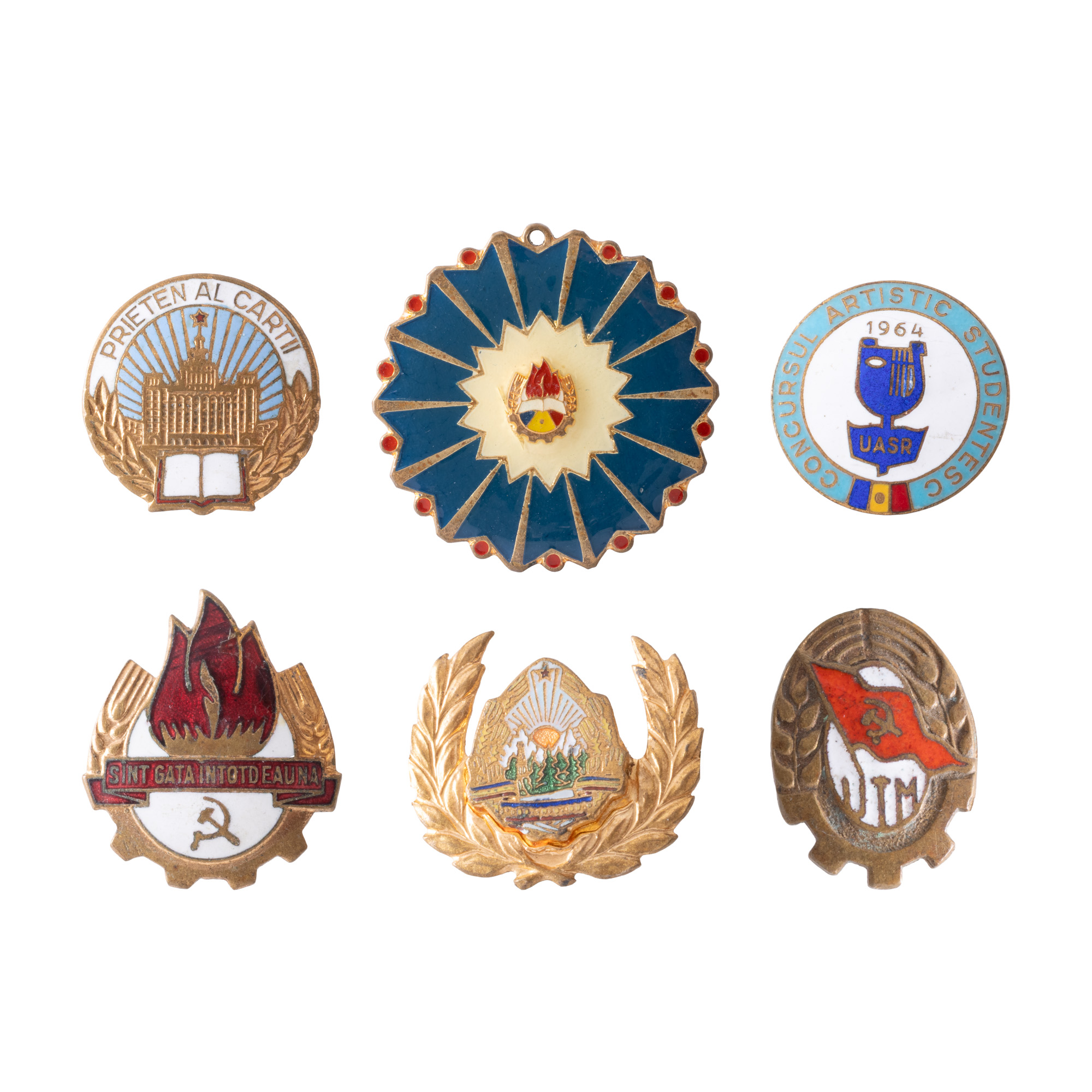 Lot format din șase insigne, perioada comunistă