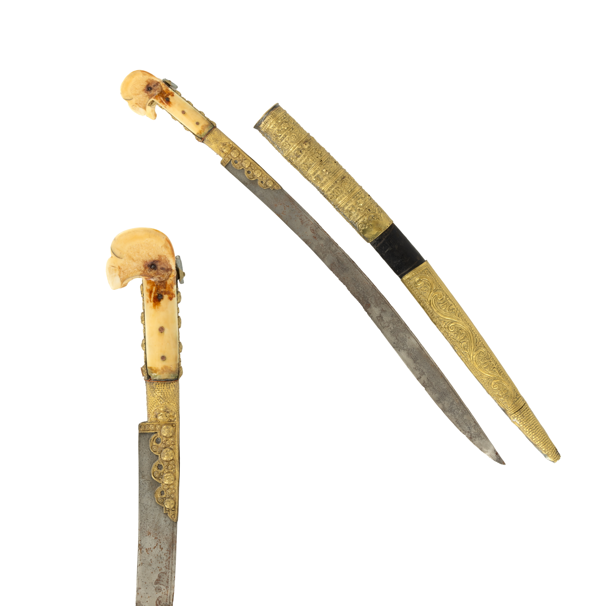 Ottoman yatagan, with sheath and walrus bone handle, 19th century