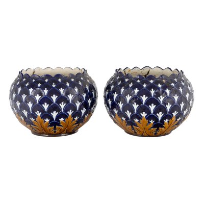Pair of faience cache-pots, decorated with stylized vegetal elements, circa 1920
