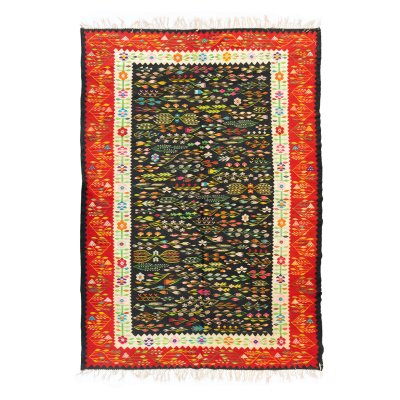 Oltenian wool rug, richly decorated with lily of the valley and tree of life, beginning of the 20th century