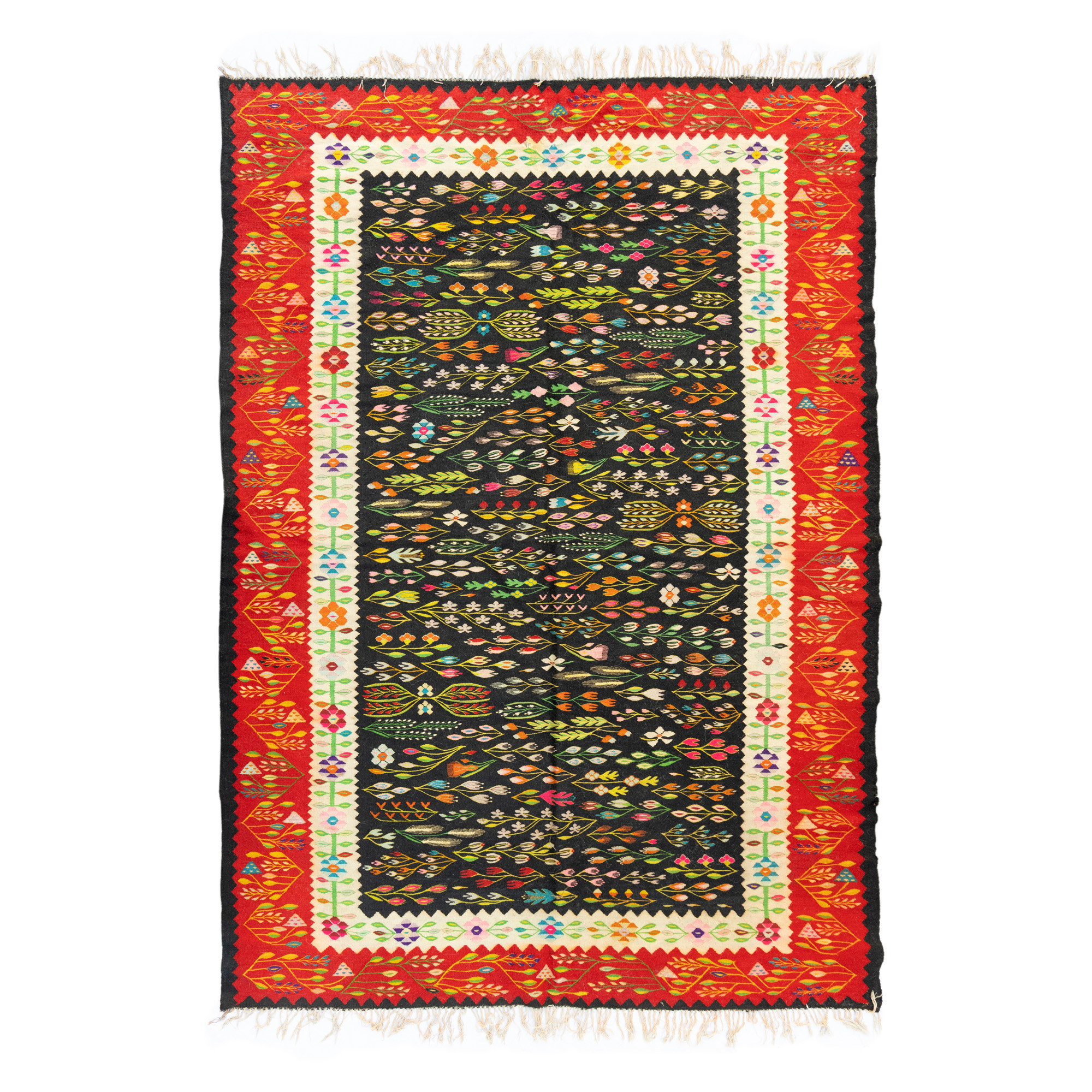 Oltenian wool rug, richly decorated with lily of the valley and tree of life, beginning of the 20th century