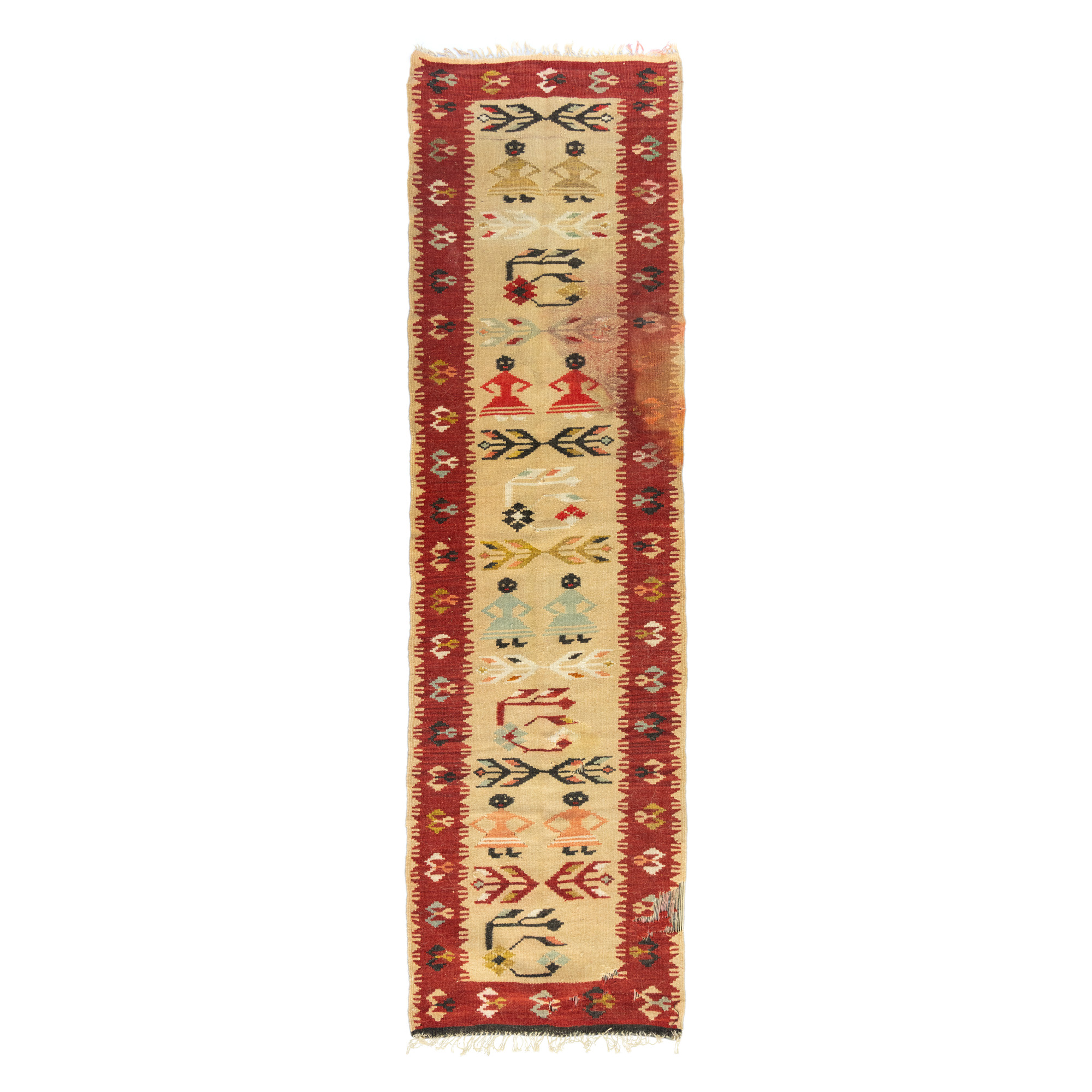 Covor oltenesc din lână, decorat cu figuri antropomorfe (dansatoare în horă), începutul sec. XX
